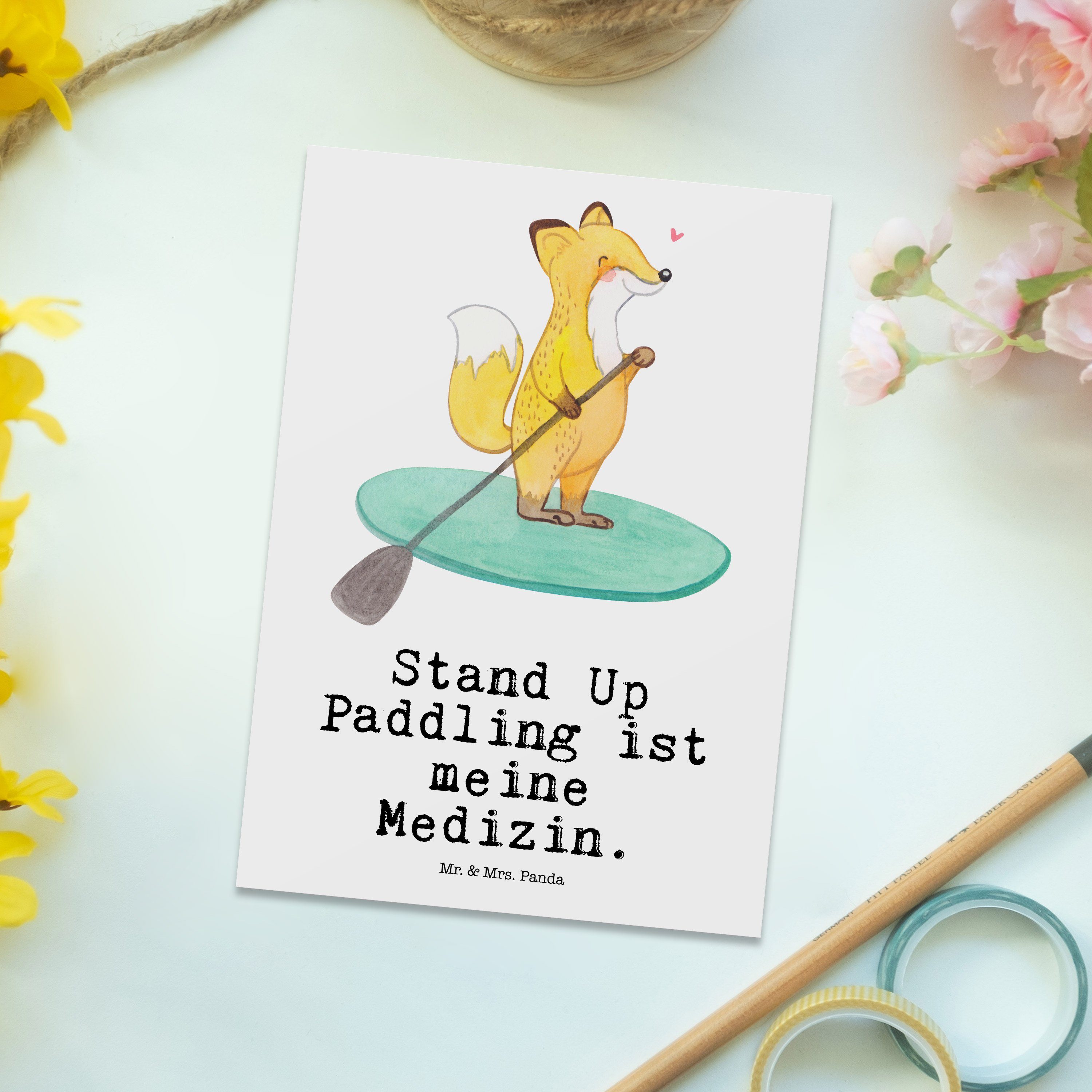 Medizin Stand Up Paddling Postkarte Dankeschön, Mrs. Weiß - Panda Geschenk, Ansich - Fuchs Mr. &
