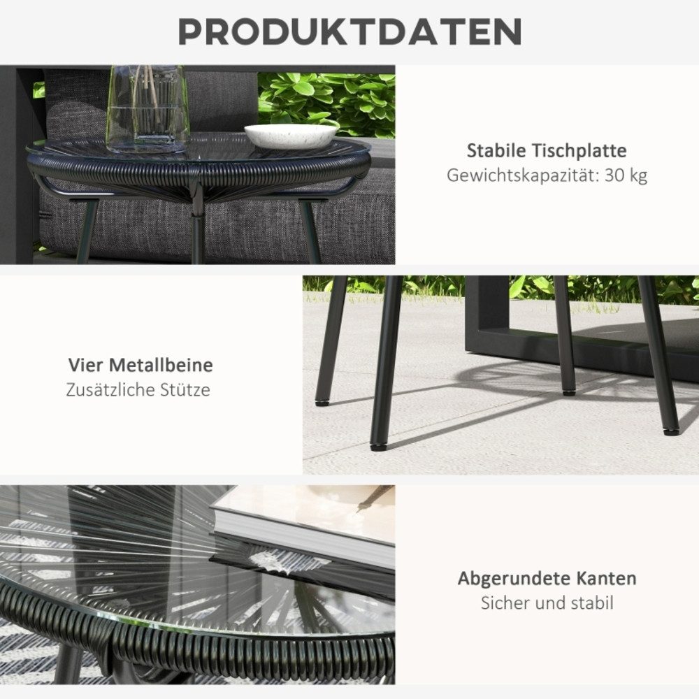 CHICFURN Gartentisch Boho-Stil Outdoor Beistelltisch aus PE-Rattan mit Glasplatte (Packung, 1-St., Terrassenmöbel für Garten und Außenbereich), Schwarz, 50 x 50 x 50 cm
