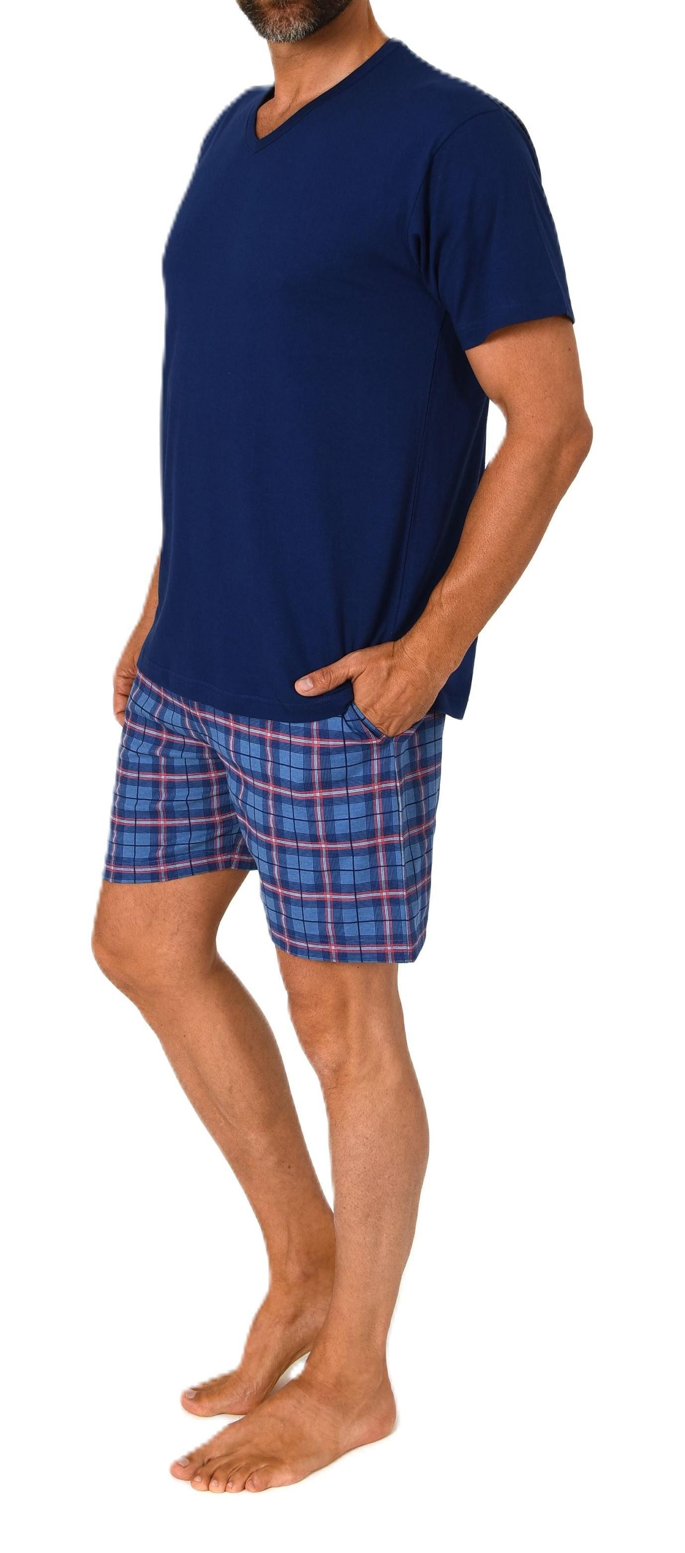 Normann Pyjama Normann Herren kurzarm Schlafanzug Shorty mit karierter Hose