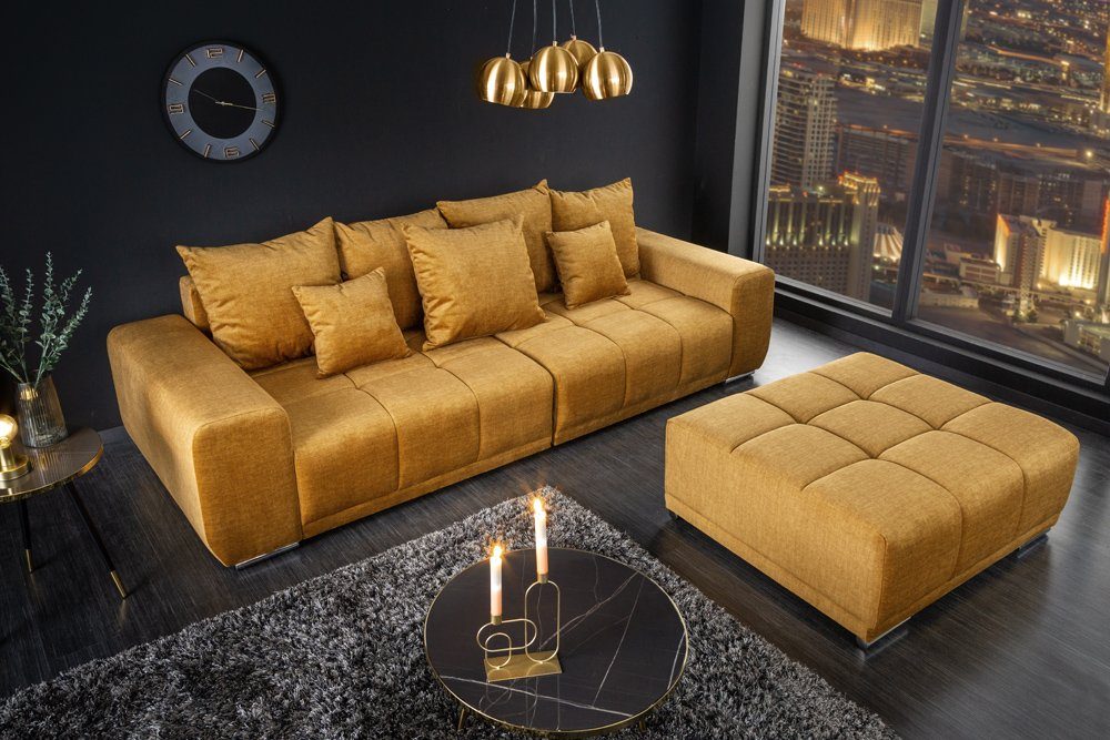 riess-ambiente Big-Sofa ELEGANCIA 285cm senfgelb, Einzelartikel 1 Teile, XXL Couch · Samt · mit Federkern · inkl. Kissen · Design