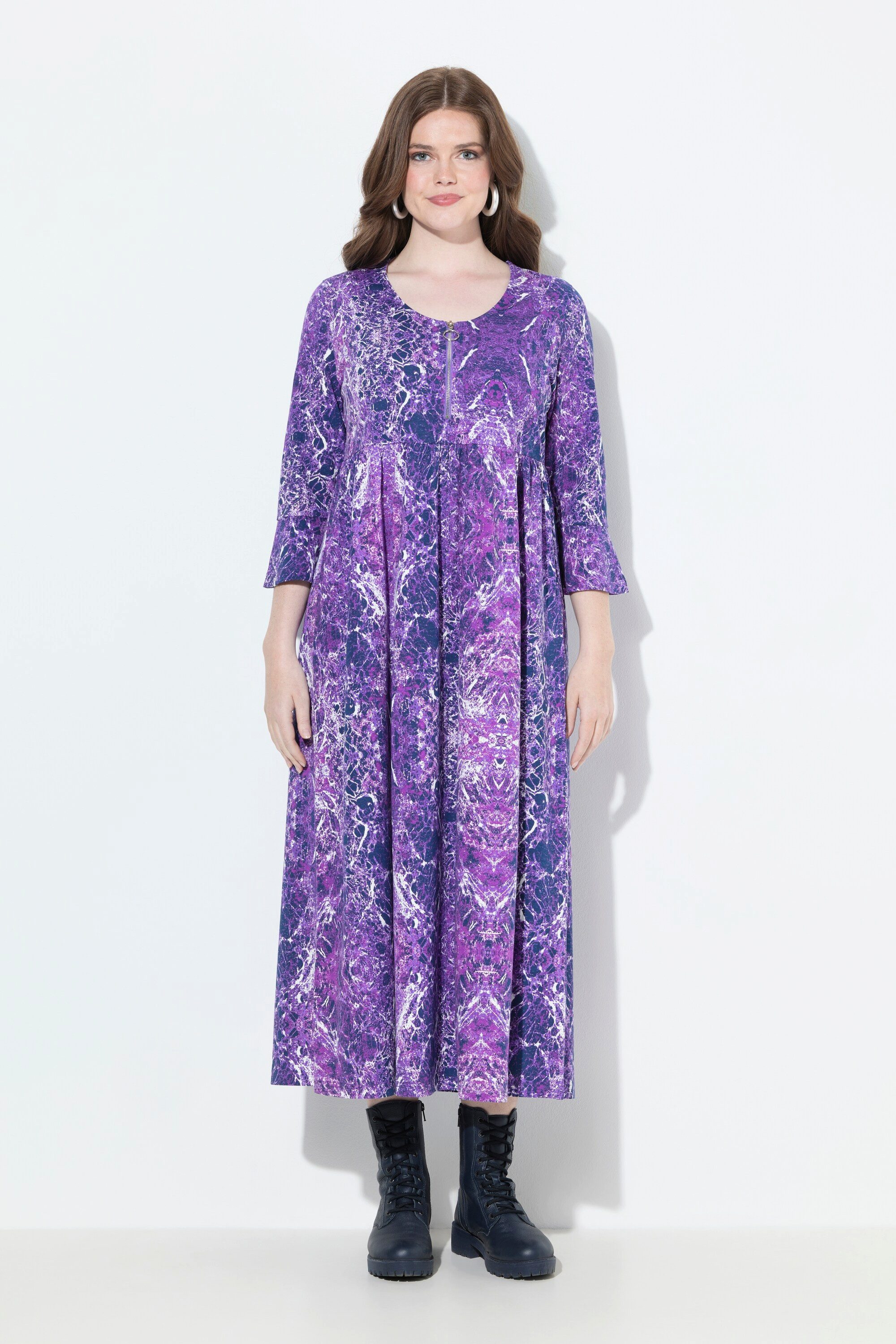 Jerseykleid Midikleid Marmordruck A-Linie Rundhals 3/4-Arm