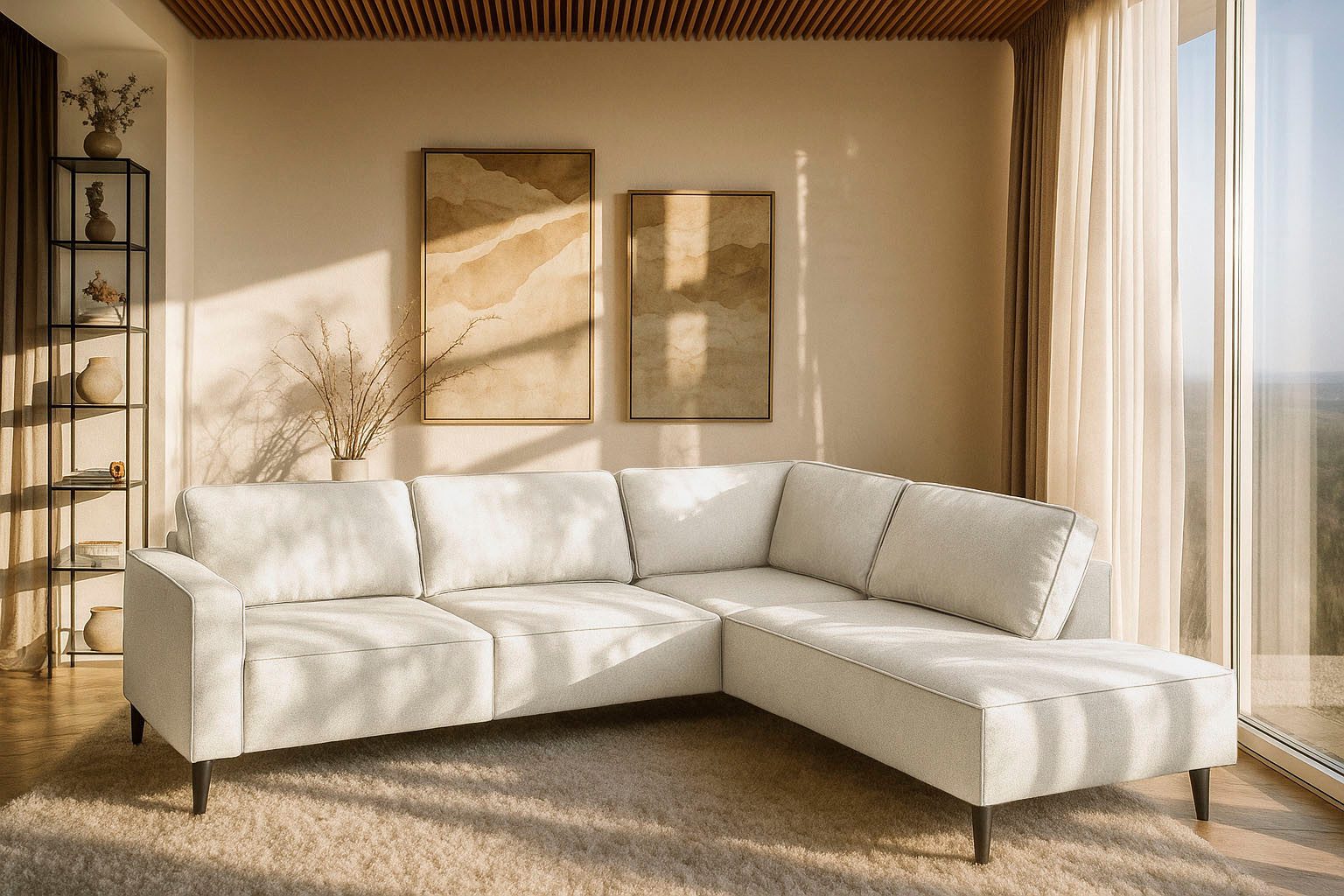 Places of Style Ecksofa Fumone, Lederoptik oder Soft-Touch Chenille, Breite 260, mit schwarzen Massivholzfüßen