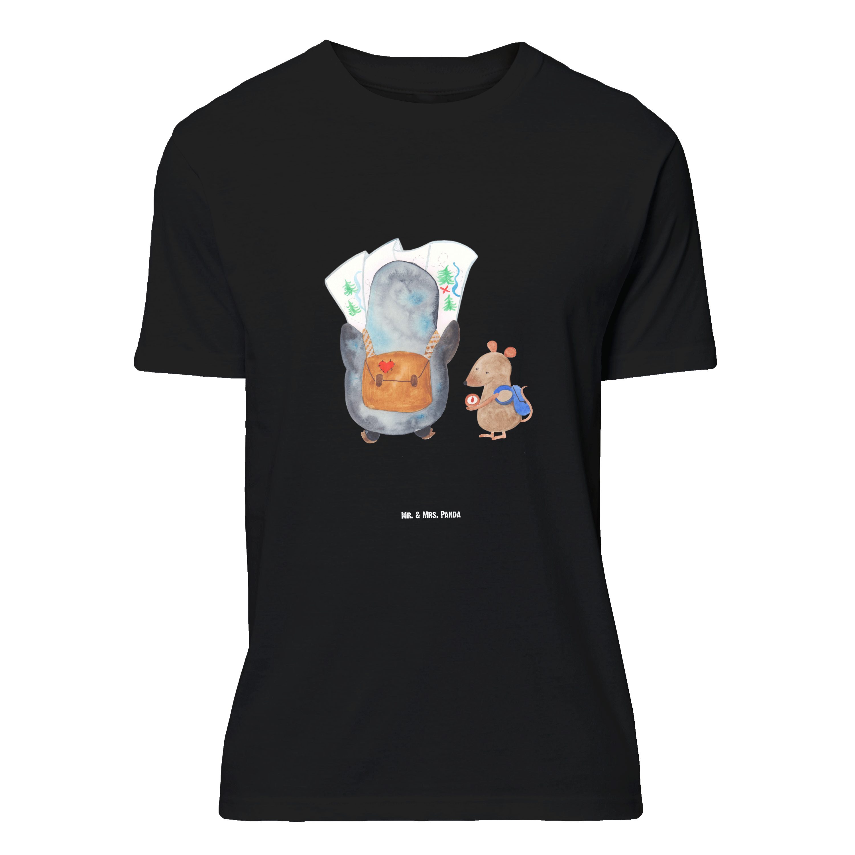 Mr. & Mrs. Panda T-Shirt Pinguin & Maus Wanderer - Schwarz - Geschenk, Abenteurer, Roadtrip, H (1-tlg)