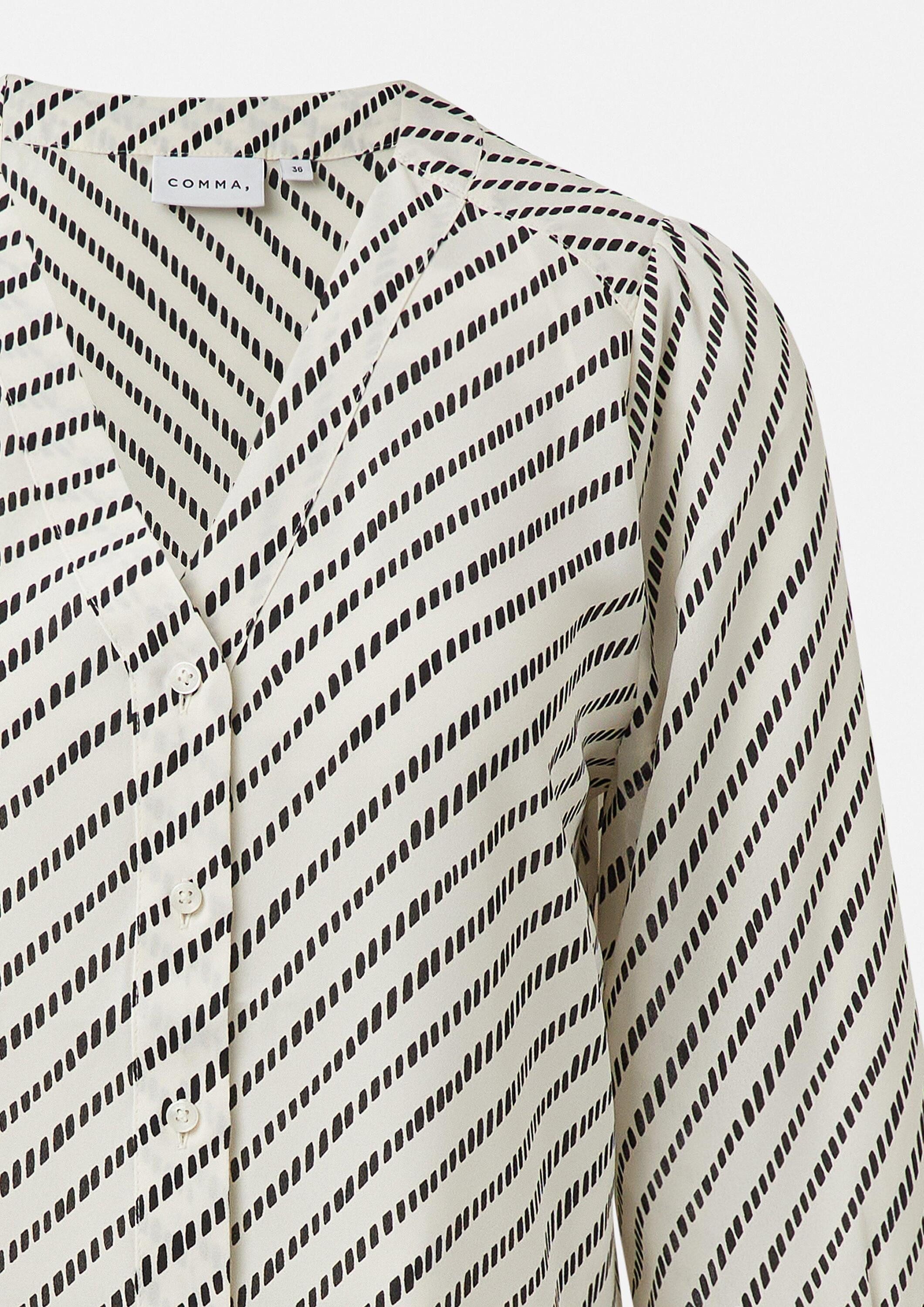 comma Kurzarmbluse Bluse Gemusterte Chiffon-Bluse mit 3/4-Ärmeln und Raffung