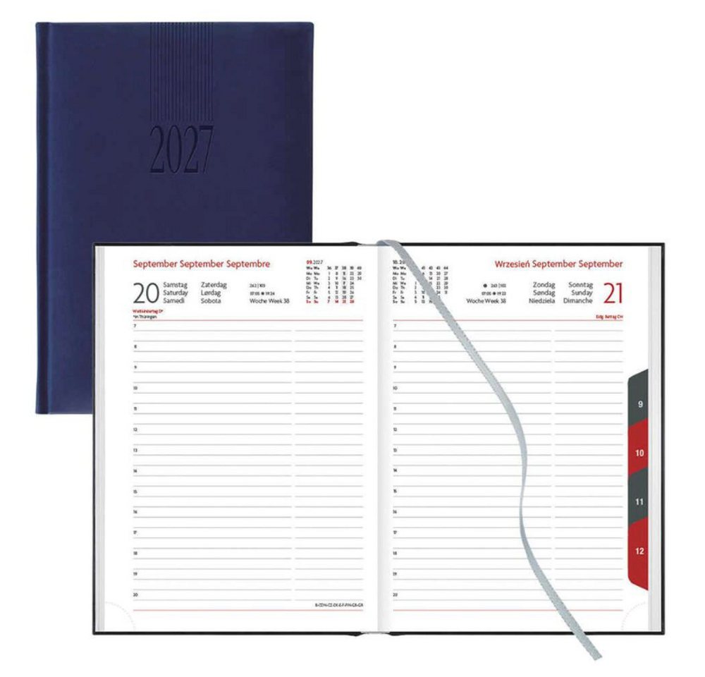 Lediberg Buchkalender 864 Tagesplaner 2027 dkl.-blau A5 m. Monatsregister (1-tlg)
