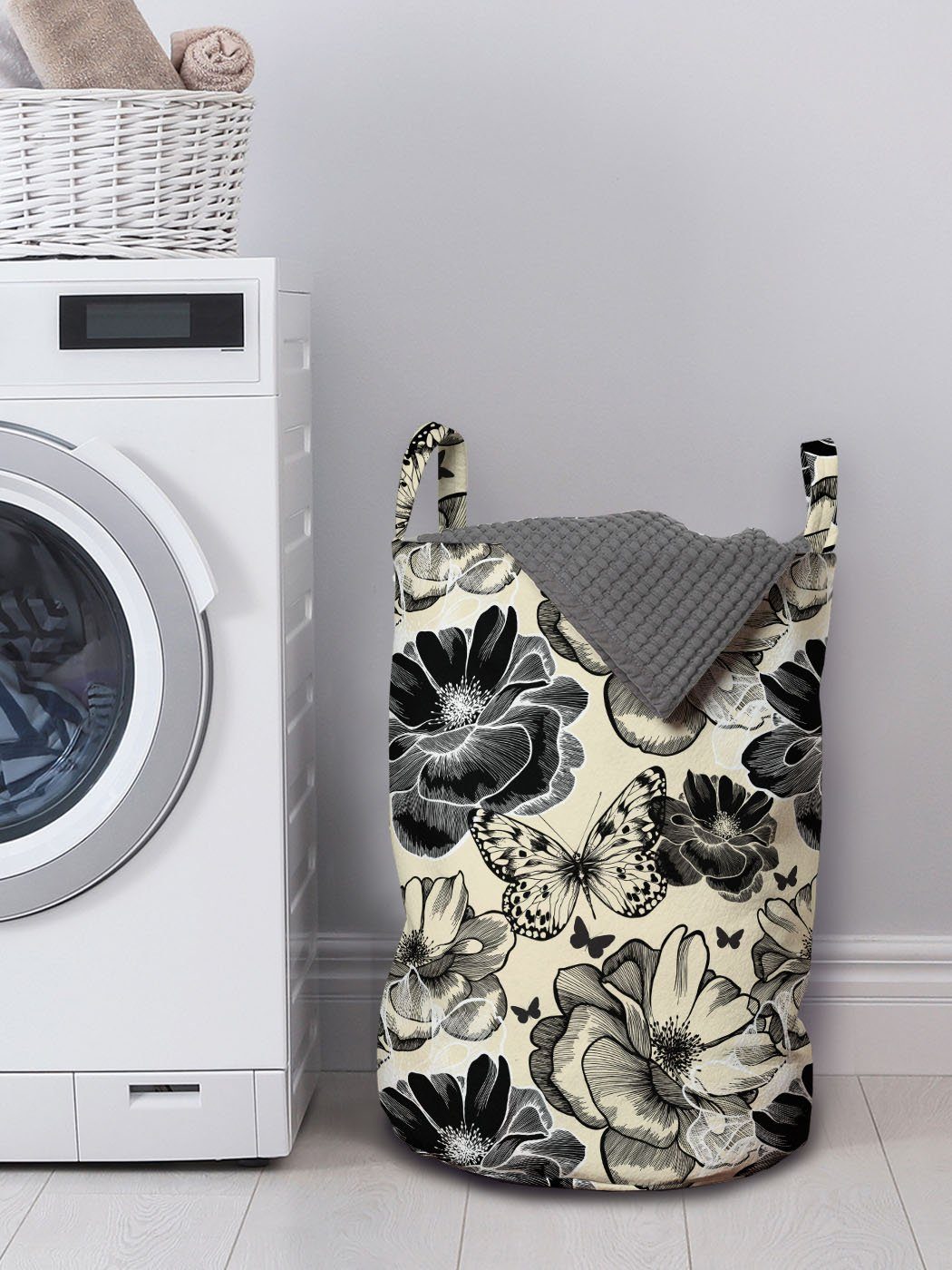 Abakuhaus Wäschesäckchen Wäschekorb mit für Retro Garten Kordelzugverschluss Griffen Motiv Blumen Roses Waschsalons