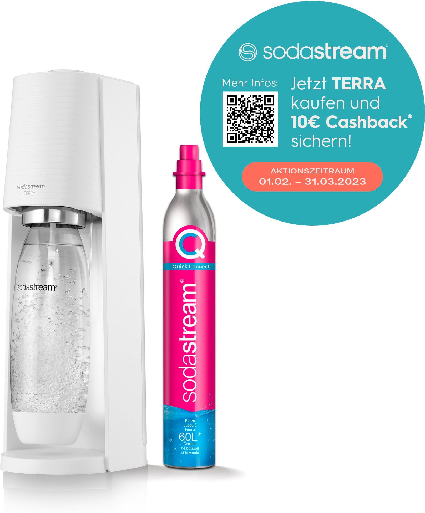 SodaStream Wassersprudler »TERRA«, inkl. 1x CO2-Zylinder CQC, 1x 1L  spülmaschinenfeste Kunststoff-Flasche