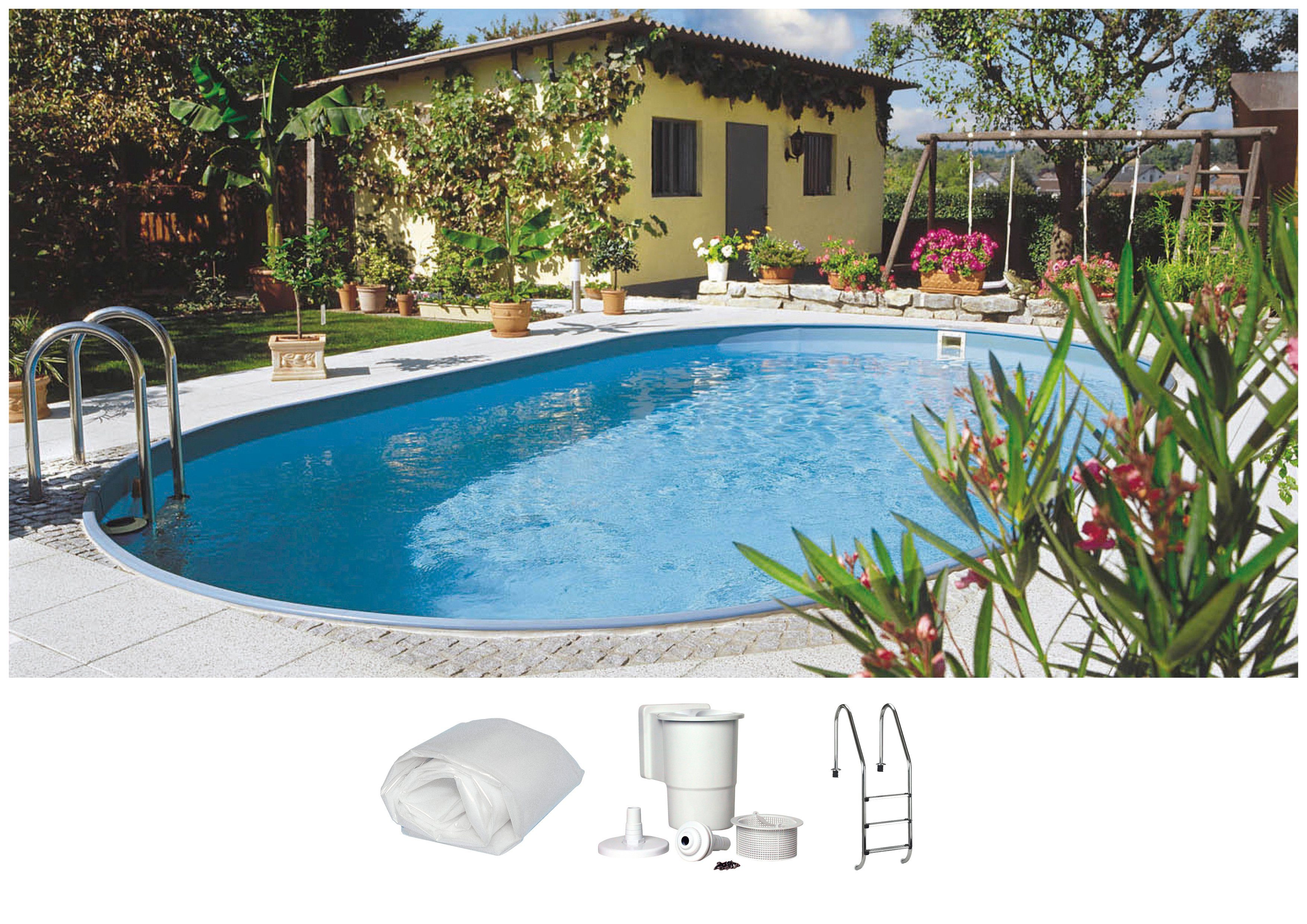 Clear Pool Ovalpool (Set, 4-tlg), 490x300x120 cm inkl. Tiefbeckenleiter aus Edelstahl