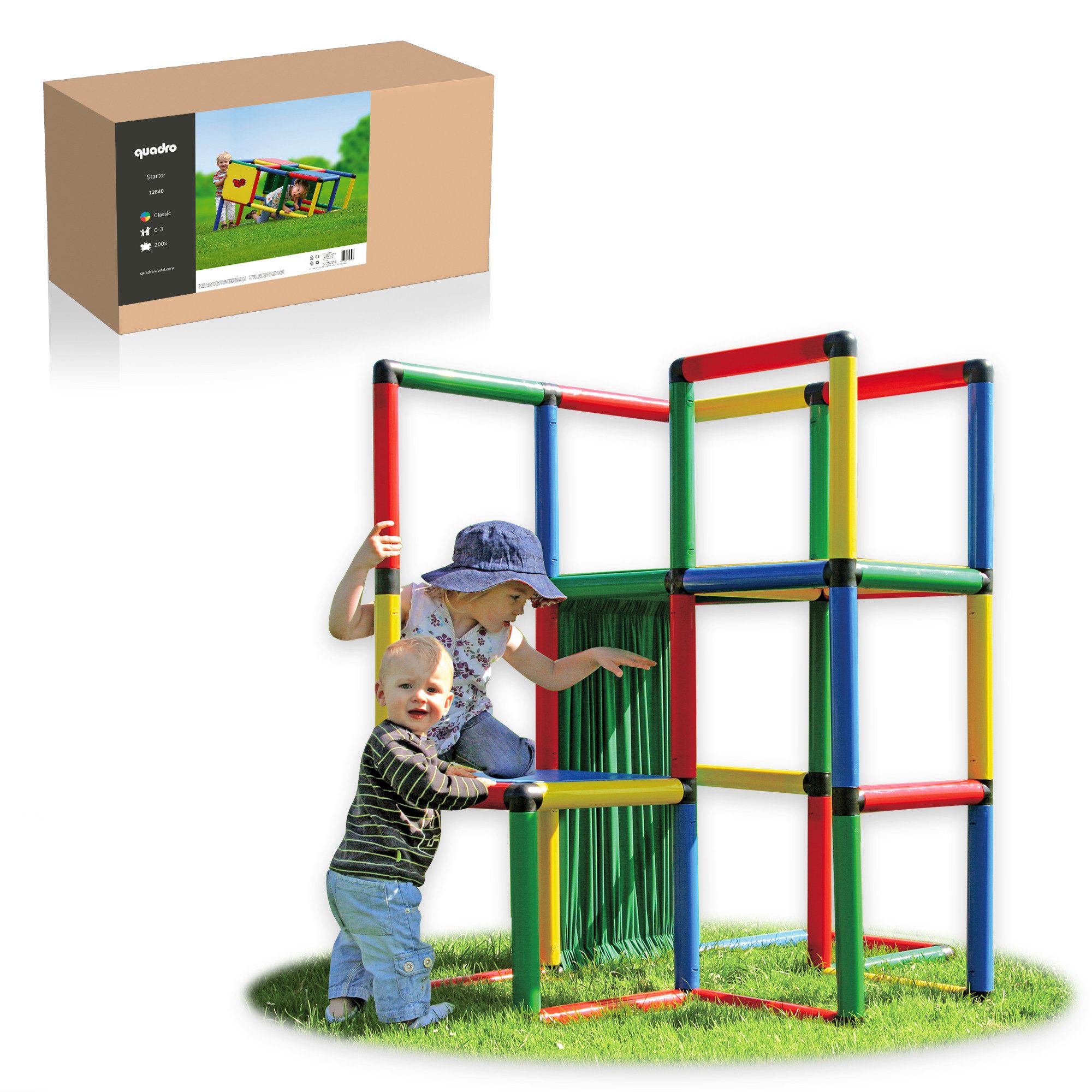 QUADRO Klettergerüst Starter, (Montessori-inspiriertes Set, 200-St., 16 Modellideen, darunter Kindertor), Modulares Stecksystem, ab 18 Monaten, Made in Germany, UV-stabil