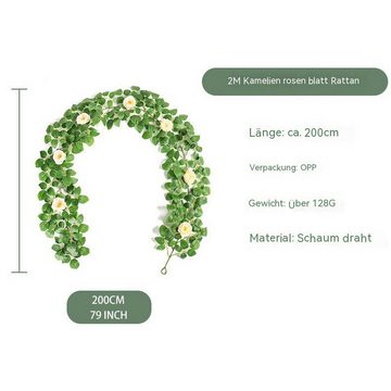 Kunstpflanze Künstliches Rosenblatt-Rattan, Rosen-Seidenblume, grüne, YRIIOMO, Pflanzen-Innendekoration, Gartendekoration