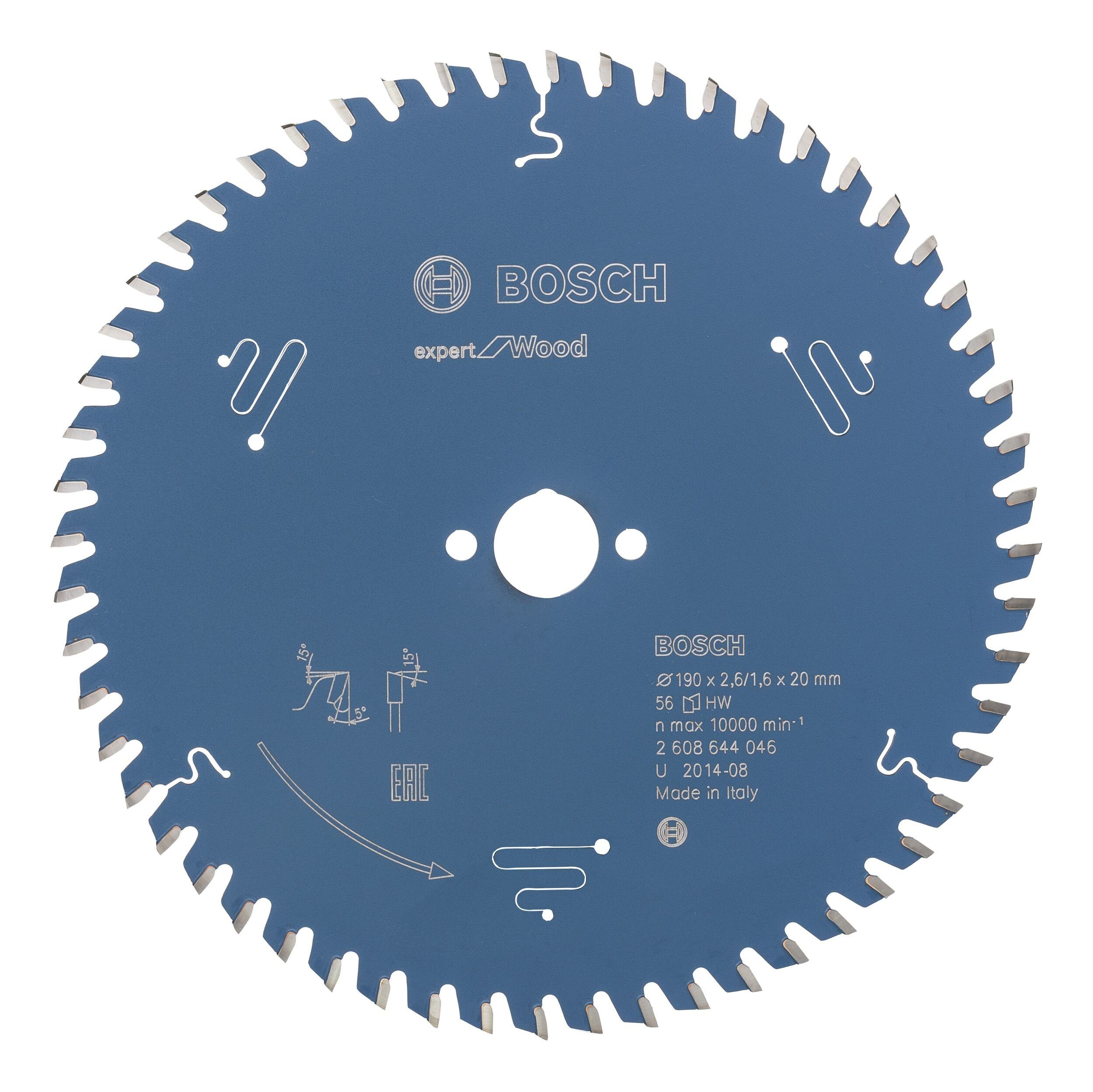BOSCH Kreissägeblatt, Expert for Wood, 190 x 20 x 2,6 mm, 56 Zähne
