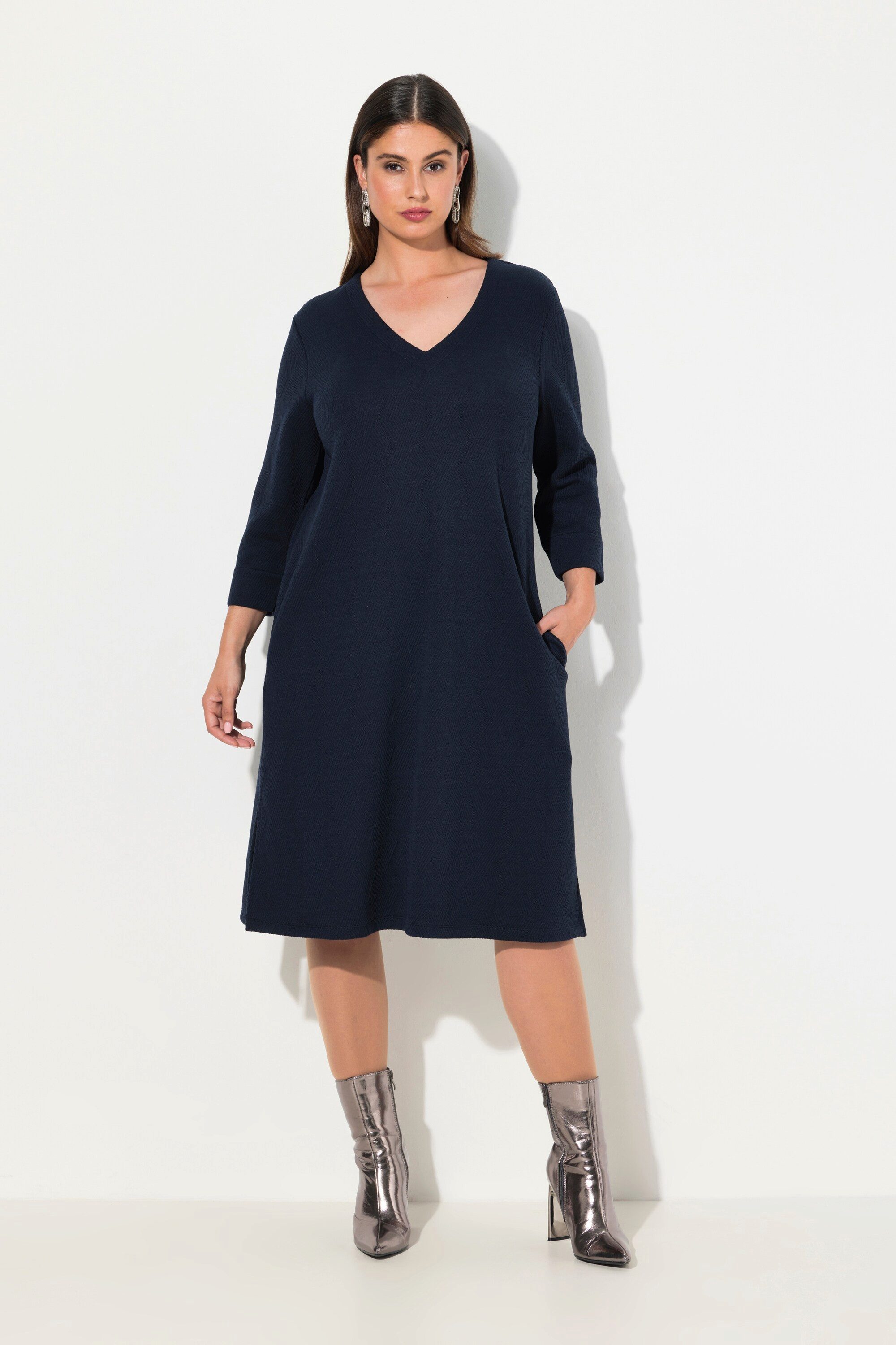 Ulla Popken Minikleid Sweatkleid A-Linie V-Ausschnitt günstig online kaufen