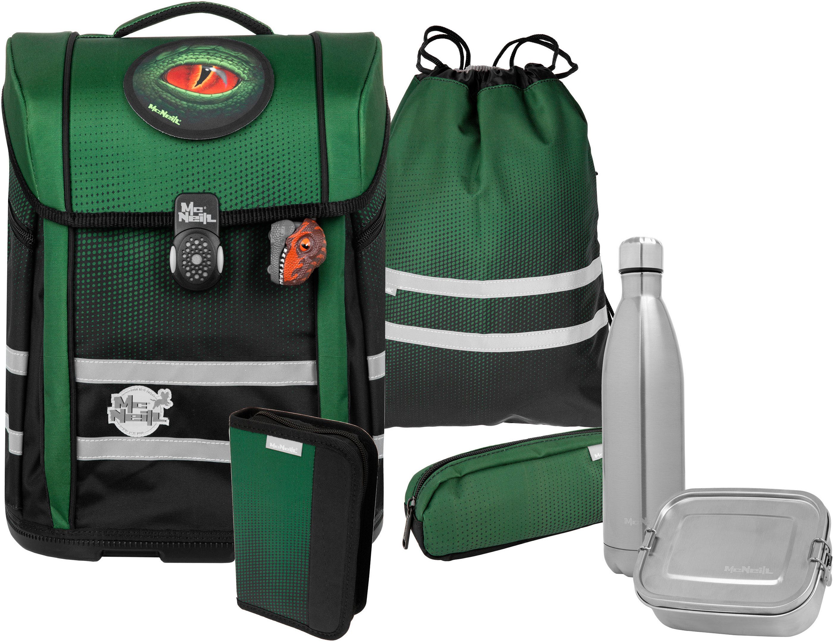 McNeill Schulranzen Perfecto, Gradient Grass (Set, 5-tlg), inkl. Federmäppchen, Turnbeutel, Schlamperrolle & Motivmagnet