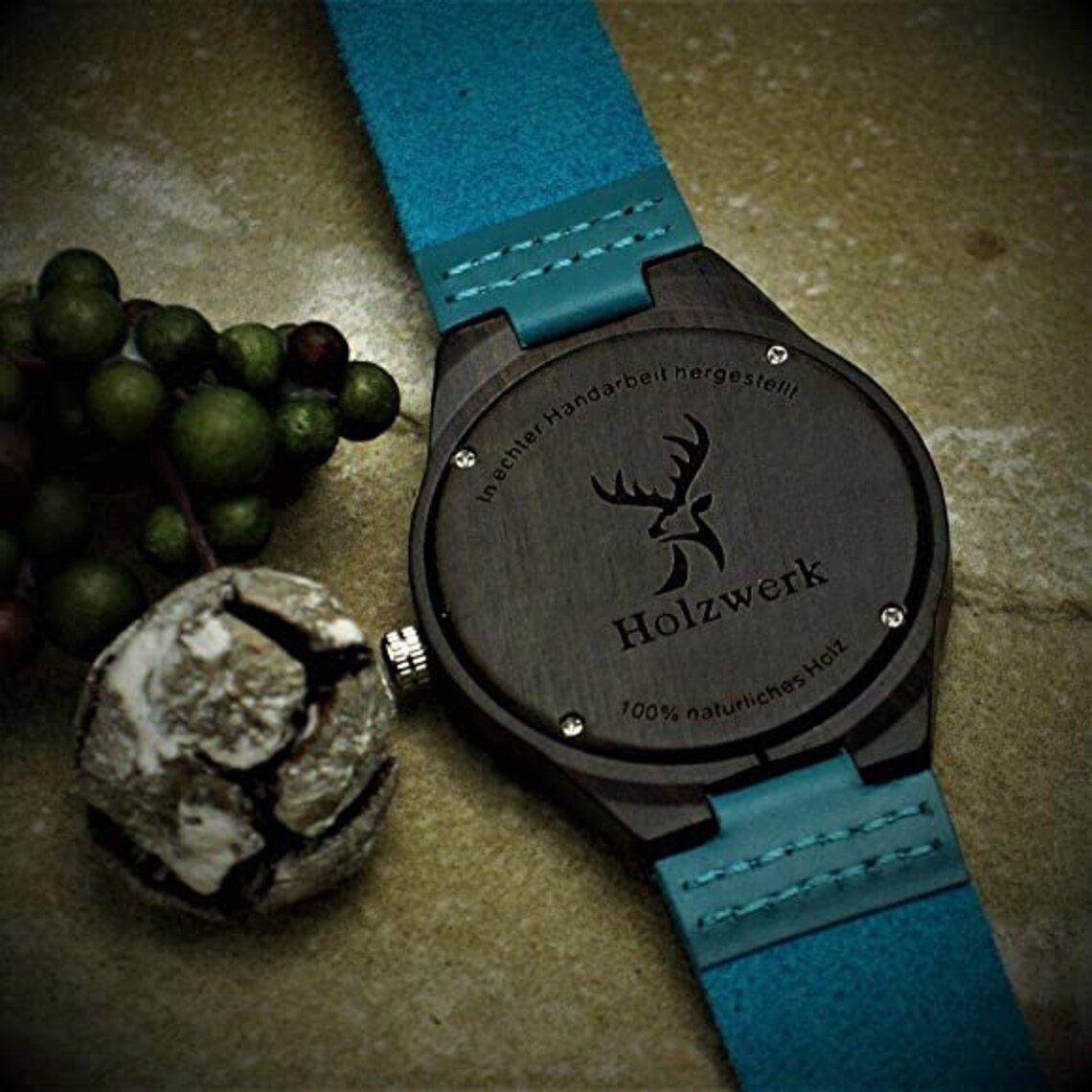 Holzwerk Quarzuhr FALKENSEE & Leder Uhr, Holz blau & schwarz kleine Damen türkis Armband
