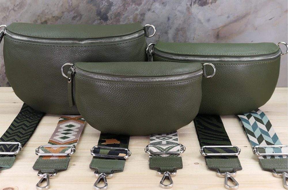 Blade Bauchtasche Damen Echtleder Umhängetasche Brusttasche Gürteltasche, als Schultertasche tragbar mit Verstellbare Schultergurte