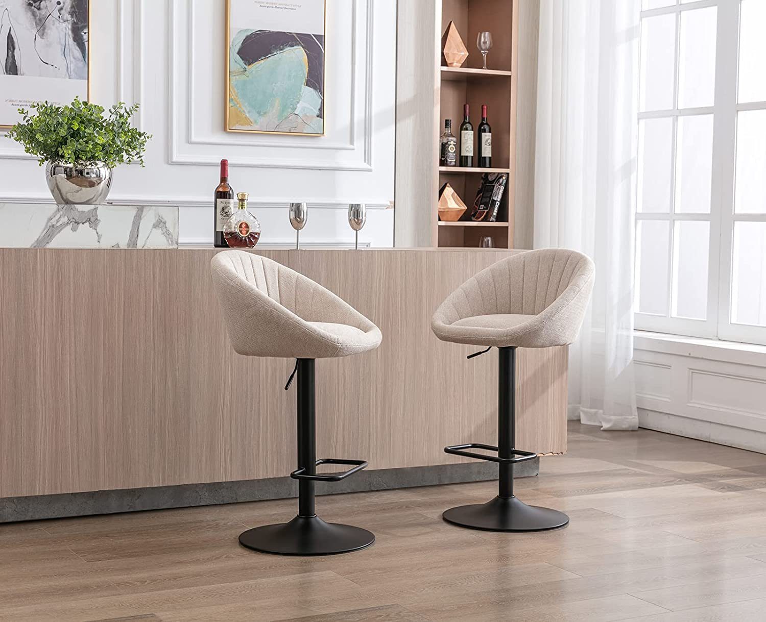 WAHSON OFFICE CHAIRS Barhocker höhenverstellbar drehbar Barstuhl aus Handtuchstoff 2er Set – Bild 3 von 3