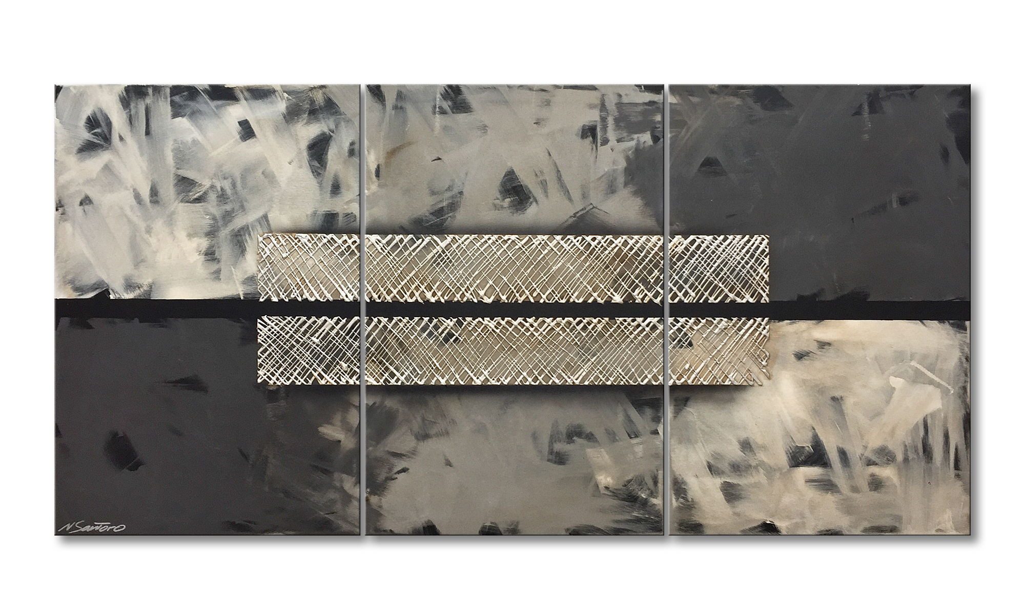 WandbilderXXL Gemälde Black Cut 180 x 90 cm, Abstraktes Gemälde, handgemaltes Unikat