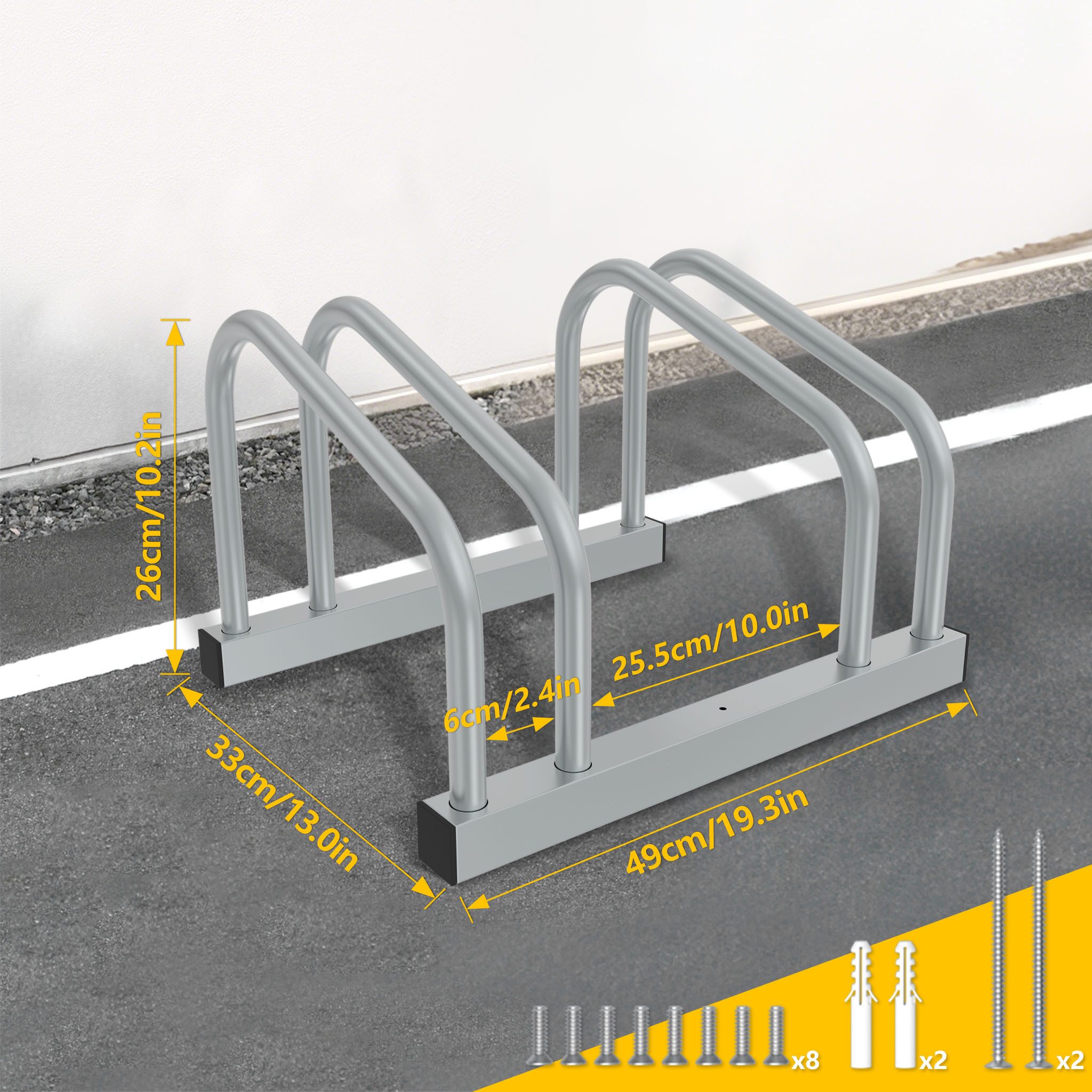 FIVMEN Fahrradständer Fahrradhalter Mehrfachständer Fahrradparker Radabstand Fahrradparker (Für 2 Fahrräder / Für 4 Fahrräder / Für 6 Fahrräder / Für 8 Fahrräder), für 30-65mm Reifenbreite Bügelparker, Boden Wand Montage