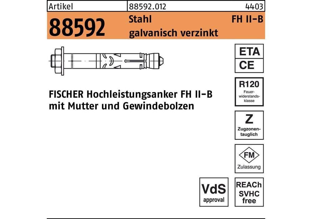 Fischer Befestigungsanker Hochleistungsanker R 88592 FH II 12/100 B Stahl galvanisch verzinkt