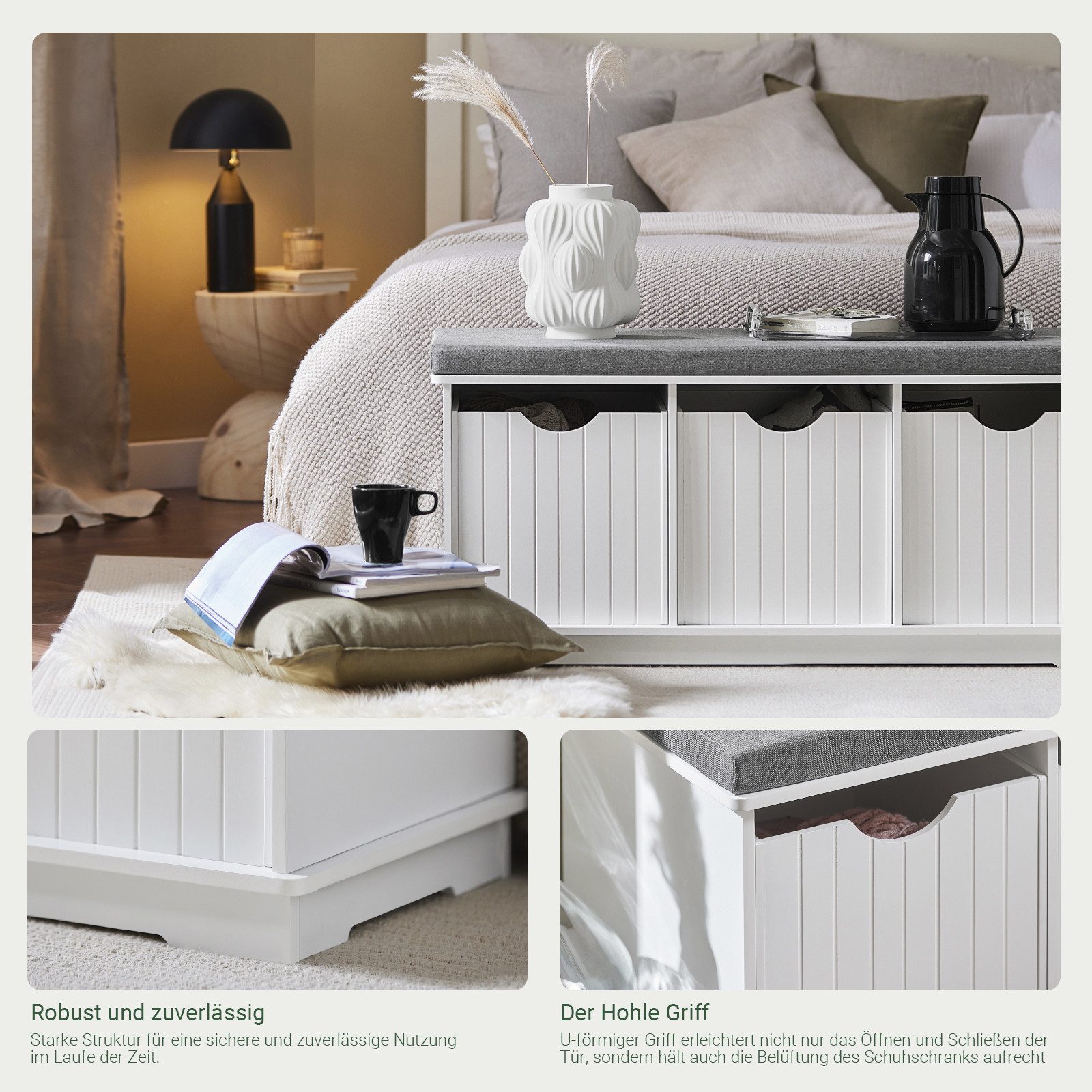 SoBuy Schuhbank FSR30, Schuhregal mit Sitzfläche, Sitzbank mit Stauraum Schuhtruhe, Spielzeugkiste Spieltruhe mit 3 Körben für Stauraum, Flur Wohnzimmer