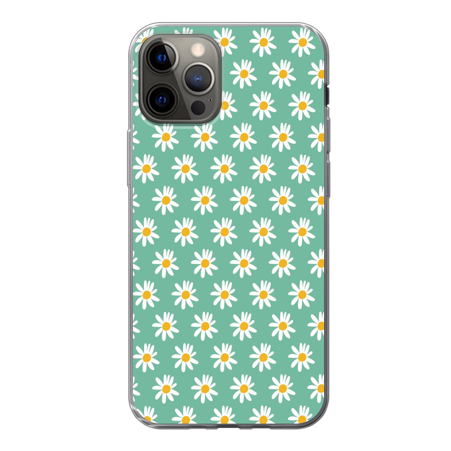 MuchoWow Handyhülle für Apple iPhone 13 Pro Gänseblümchen - Muster - Grün - Blumen, Smartphone-Bumper, Print, Handy Schutzhülle Dünn