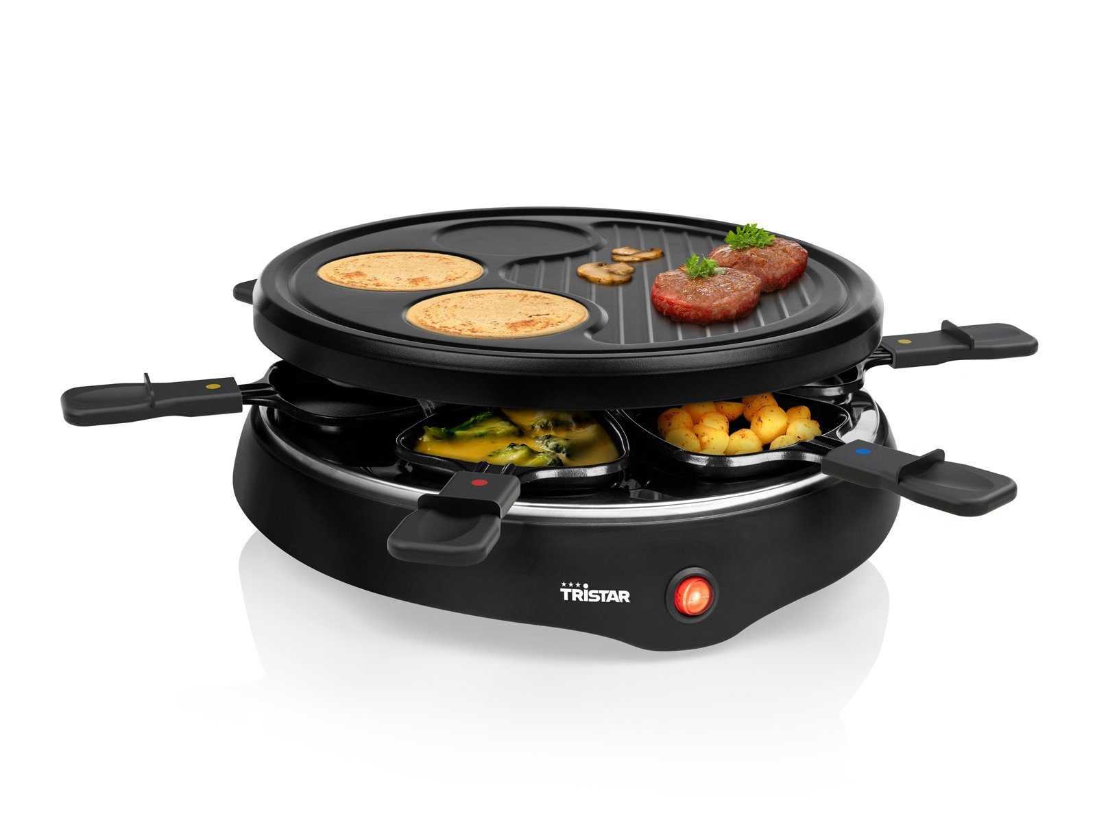 Tristar Раклетници, 6 Раклетнициpfännchen, Tischgrill für 2-6 Personen Crepesmaker, Raclet Gerät Camping geeignet