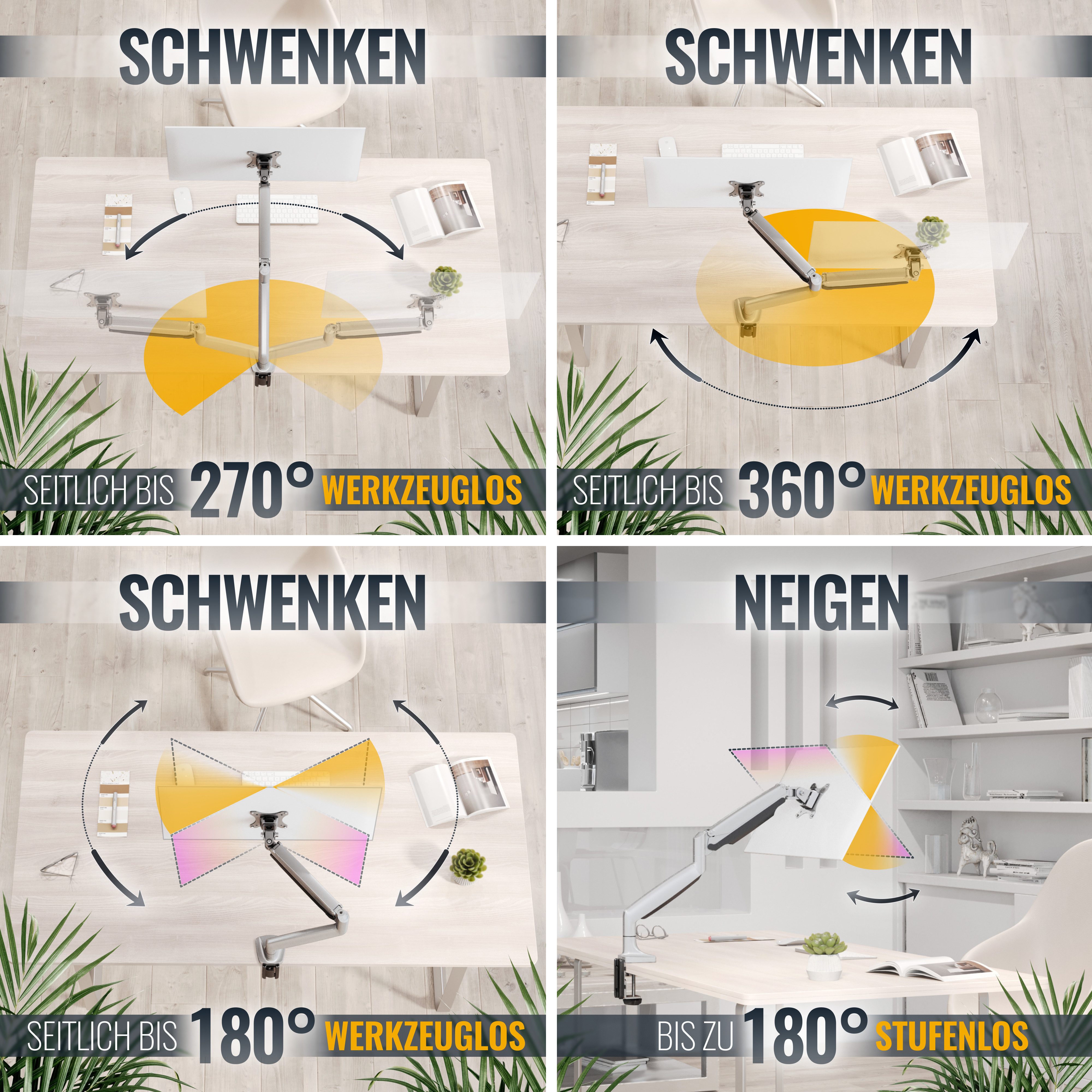 RICOO Monitor-Halterung Monitor TV Tischhalterung höhenverstellbar schwenkbar neigbar TS9711, (bis 30 Zoll, VESA 75x75 und 100x100, 1-tlg., min.1 Kg - max.9 kg Belastbarkeit, von 32-76 cm (13"-30) Diagonale, neigbar +/-90°, schwenkbar bis 180°, drehbar bis 180)