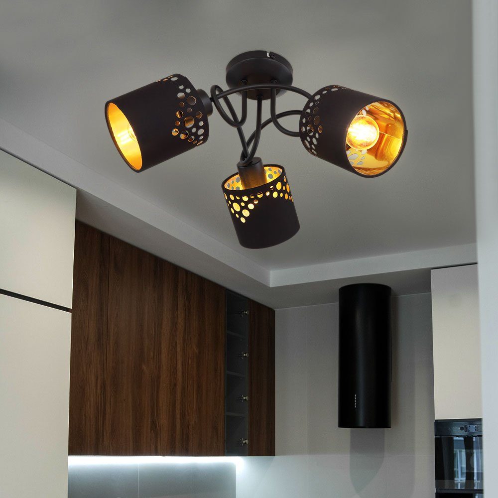 etc-shop LED Deckenspot, Leuchtmittel nicht inklusive, Deckenlampe Deckenleuchte Spotlampe Wohnzimmerlampe schwarz gold Stoff