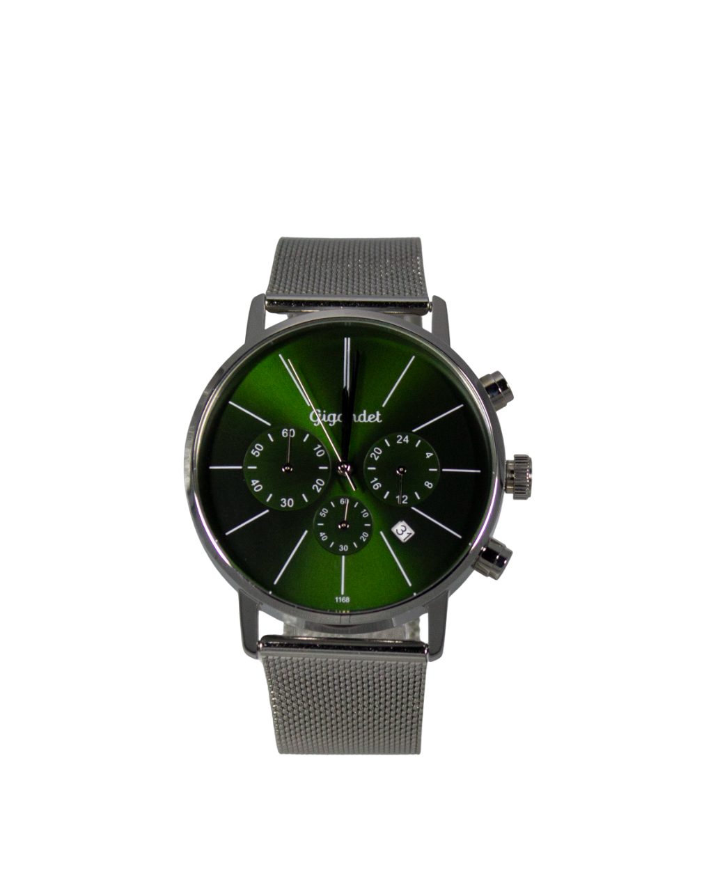 Gigandet Chronograph Armbanduhr Herren Damen Silber Grün Datum G32-015, Mesharmband, Edelstahlgehäuse, 3ATM wasserdicht