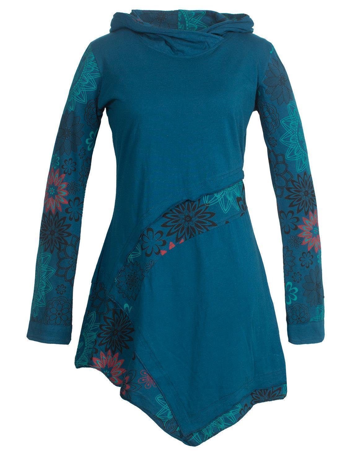 Jerseykleid Asymmetrisches Langarm Blumen-Kleid mit Kapuze
