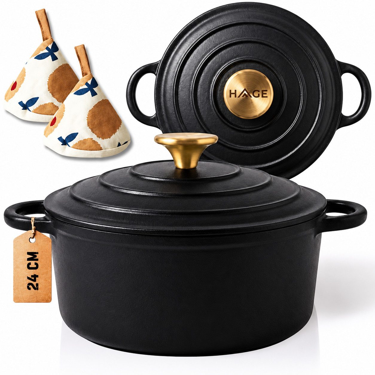 Torvon Bräter Gusseisen Bräter mit Deckel 4 L 24 cm Emailliert Induktionsgeeignet