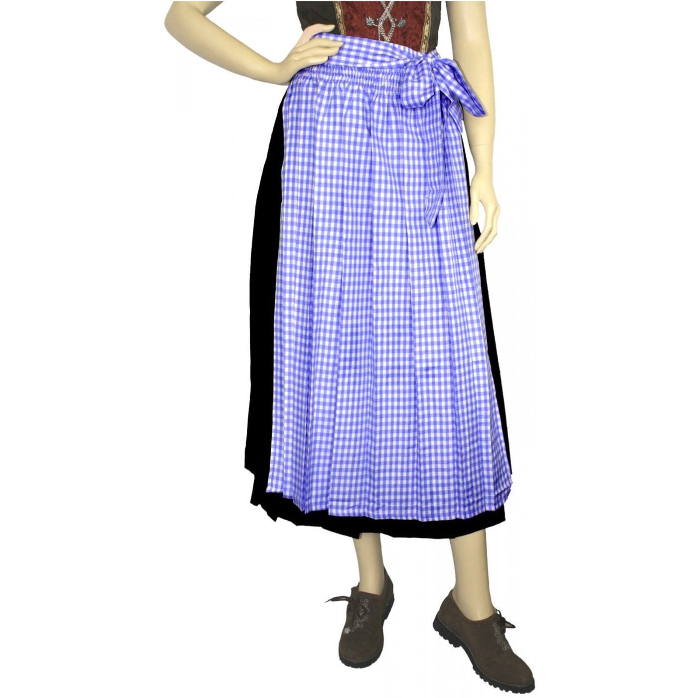 German Wear Dirndlschürze GW1603-3-dunkelblau karriert, Lange Dirndl Schürze Trachtenschürze Dirndel Blau