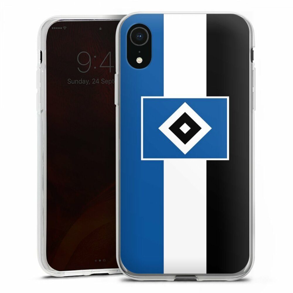 DeinDesign Handyhülle HSV Streifen Hamburger SV HSV Streifen - Blau-Weiß-Schwarz, Apple iPhone Xr Silikon Hülle Bumper Case Handy Schutzhülle