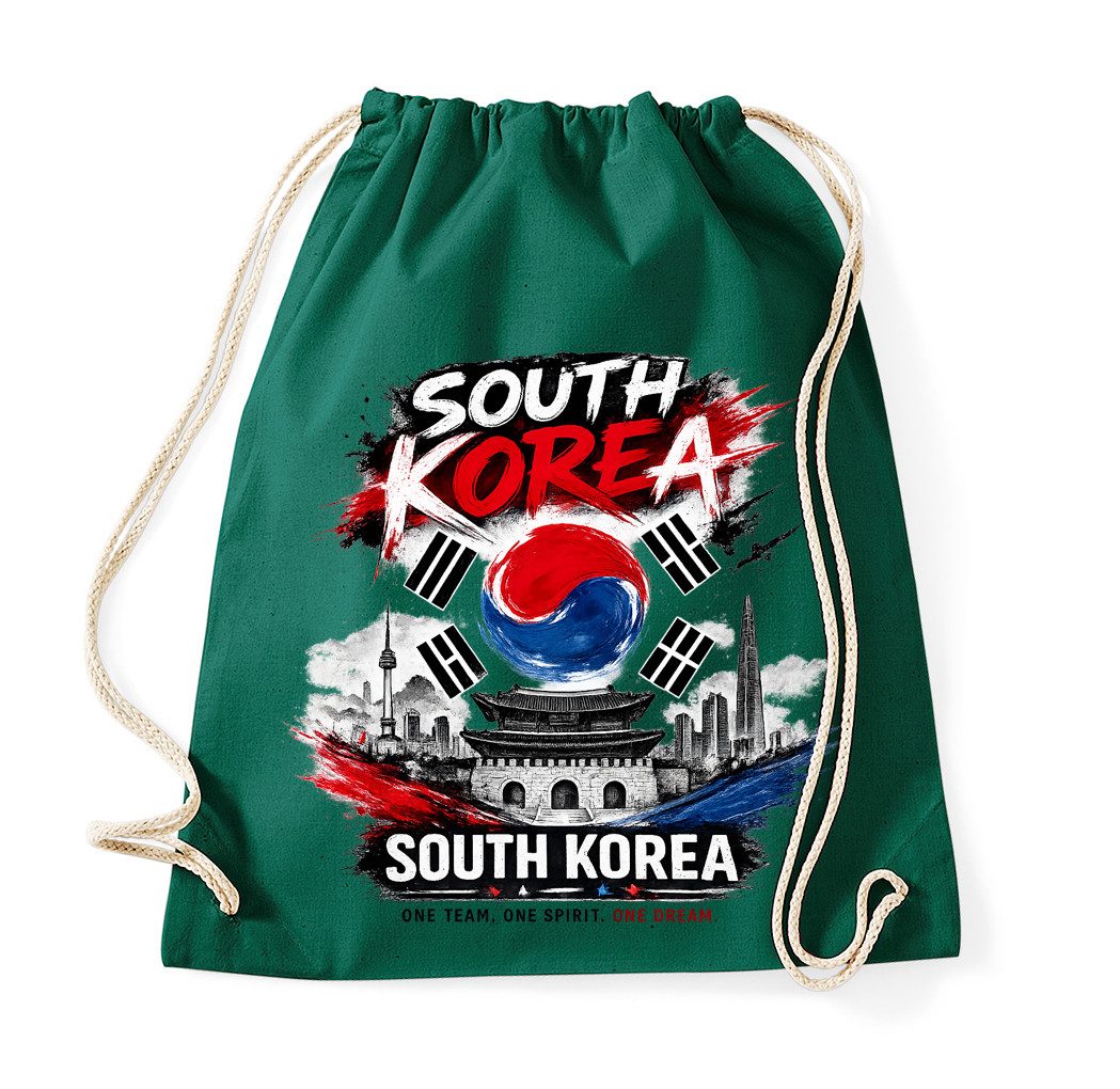 Blondie & Brownie Turnbeutel OneSpiritKorea Turnbeutel Korea Flaggen Skyline Print Motiv (Einzelstück, Einzelartikel), OneSpiritKorea_Beutel