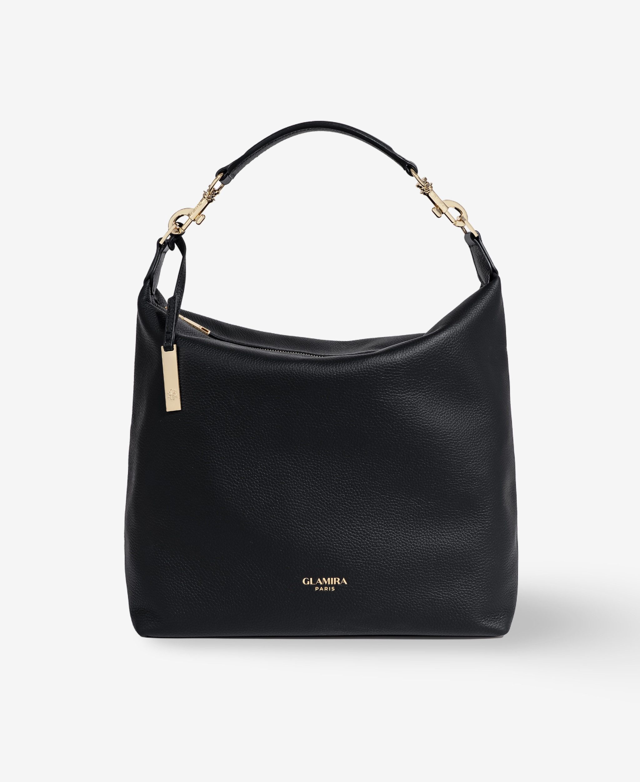 GLAMIRA Schultertasche Lysandra Schwarze Schultertasche (1-tlg), echt Leder, mit geräumigem Hauptfach