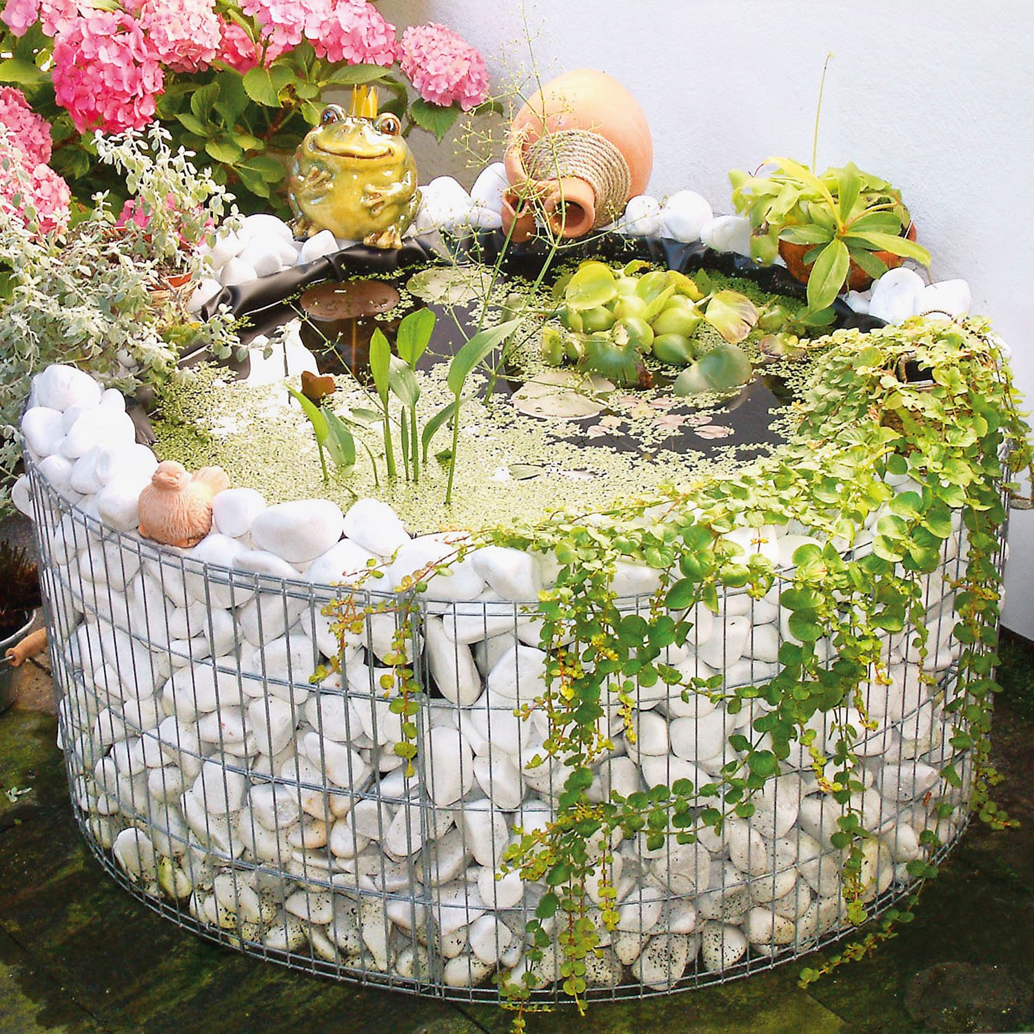 Bellissa Hochteich Gabionen-Hochteich 160L Volumen rund 92/72x40cm – Zierteiche & Biotope