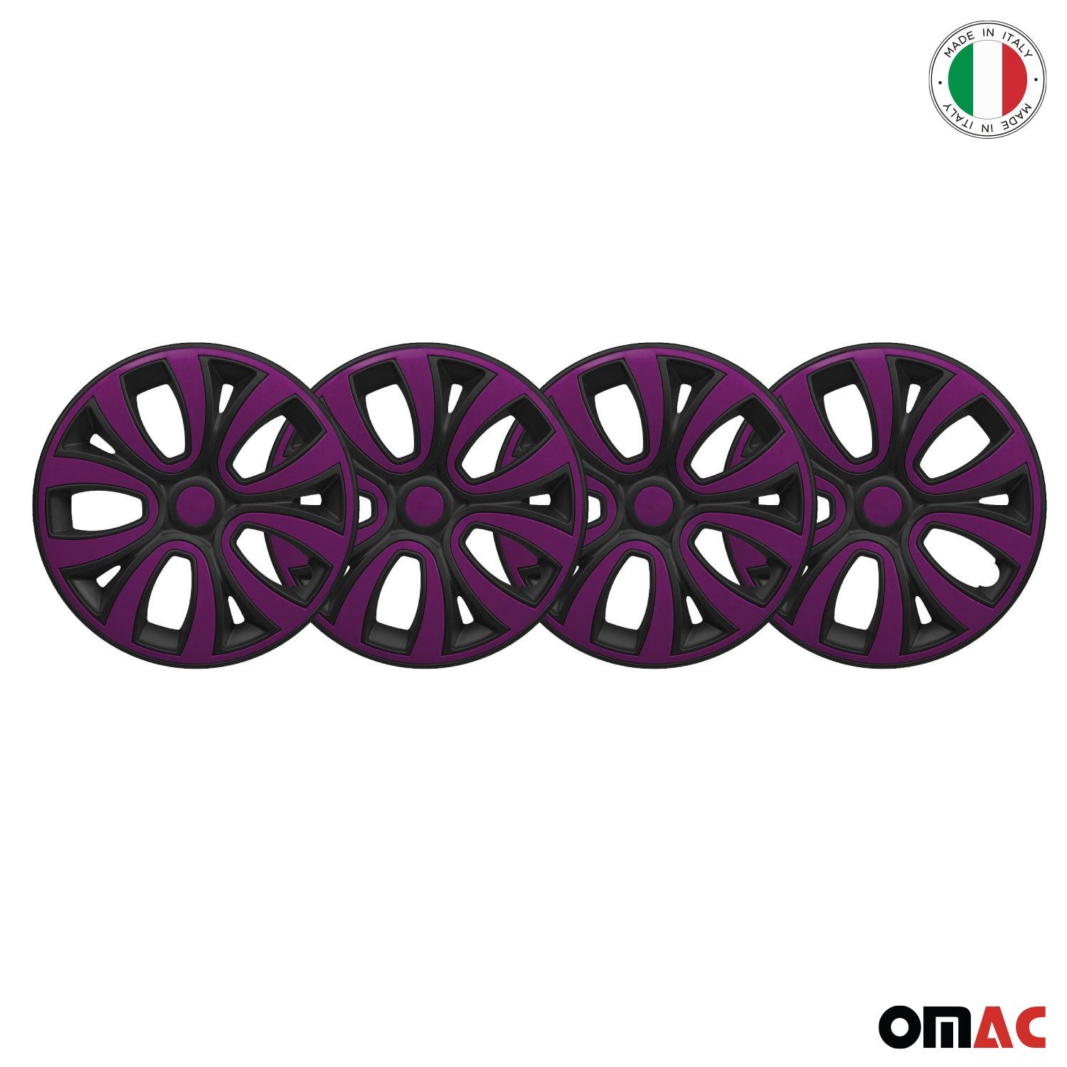 OMAC Wheel Covers 16 inch Matte Black & Purple 4-piece set, (4-pcs) Easy installation, lightweight, car wash safe