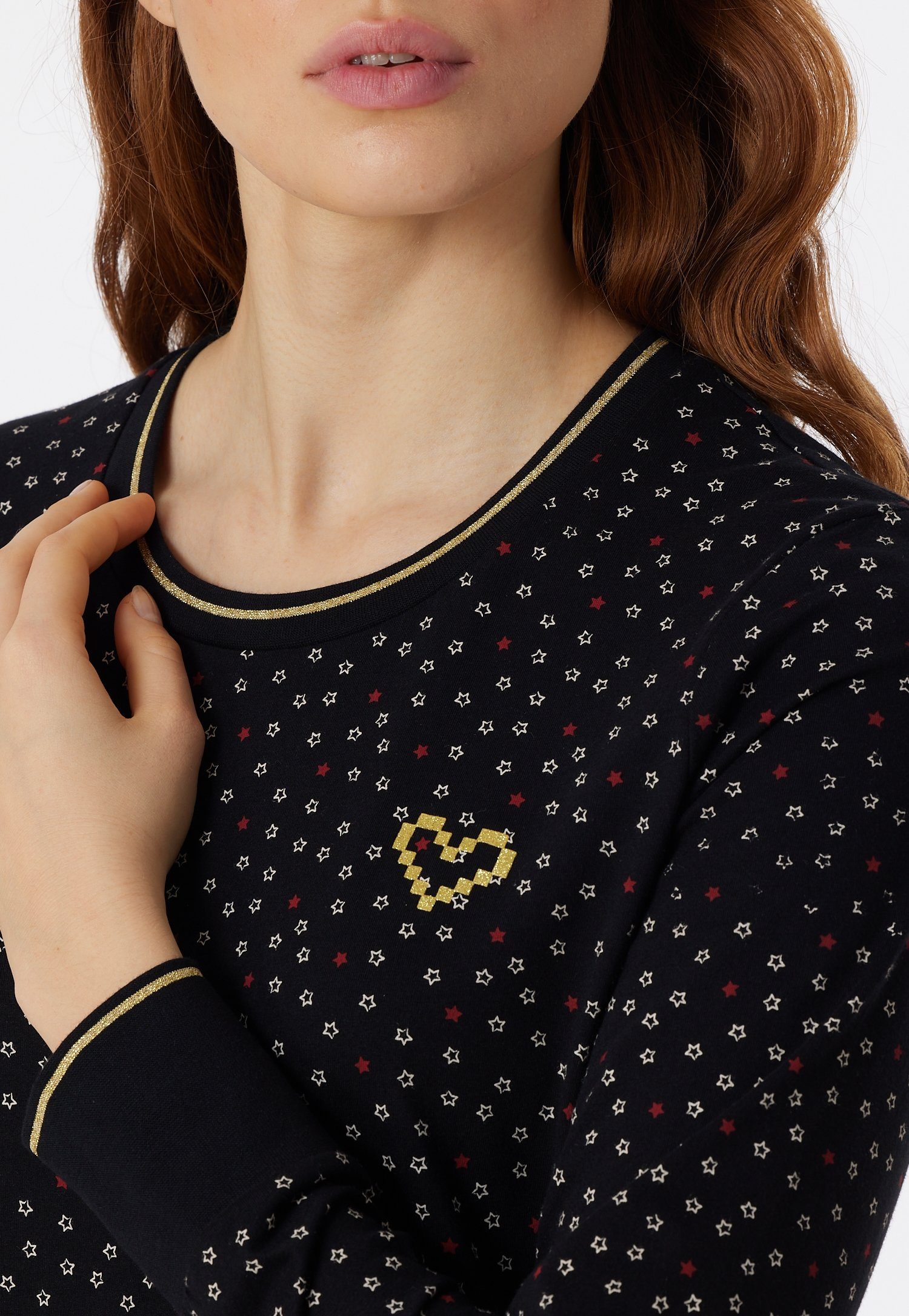 Nachthemd in auf Sterneprint der Schiesser und Herzdetail Brust Gold-Metallic