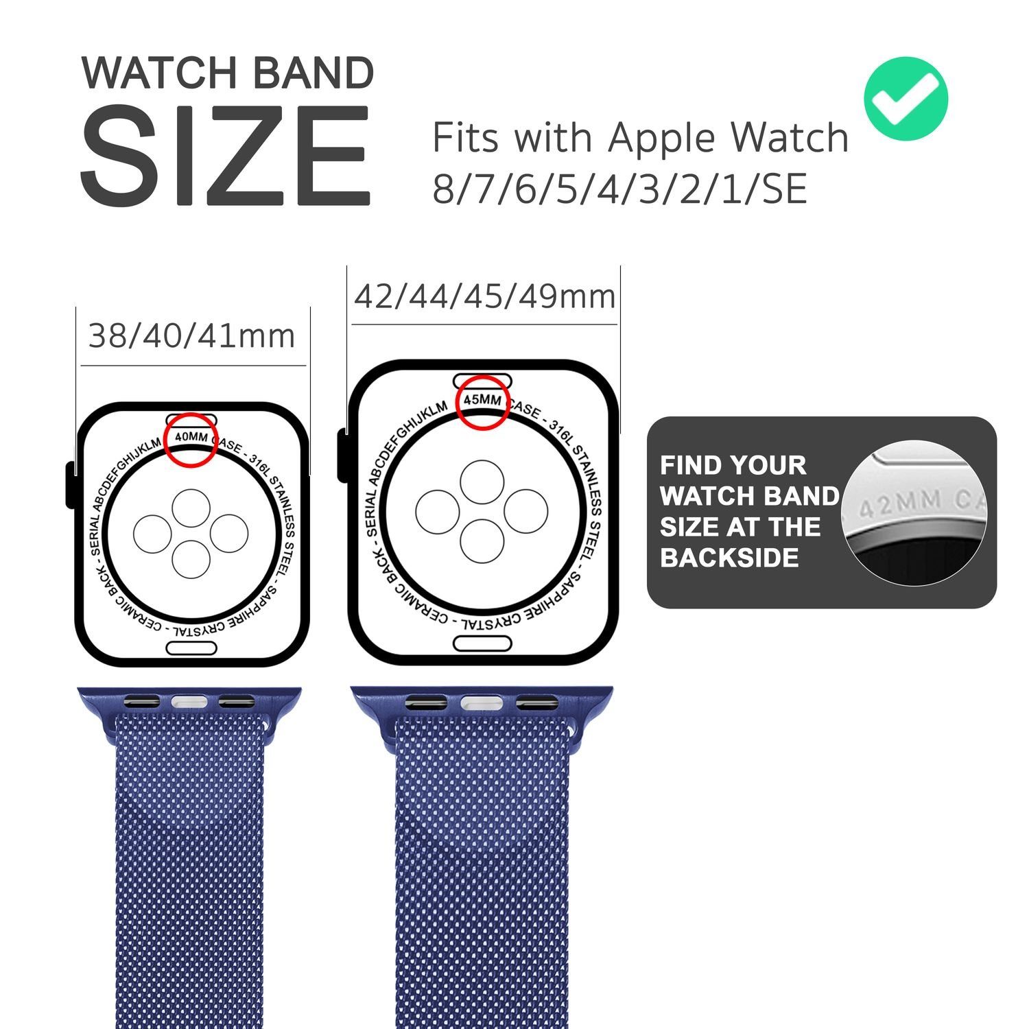Nalia Smartwatch-Armband Apple Watch 49mm/46/45/44/42(Serie 1-3), Milanaise Metall Uhr Ersatzband / Magnet Verschluss / Edelstahl Loop