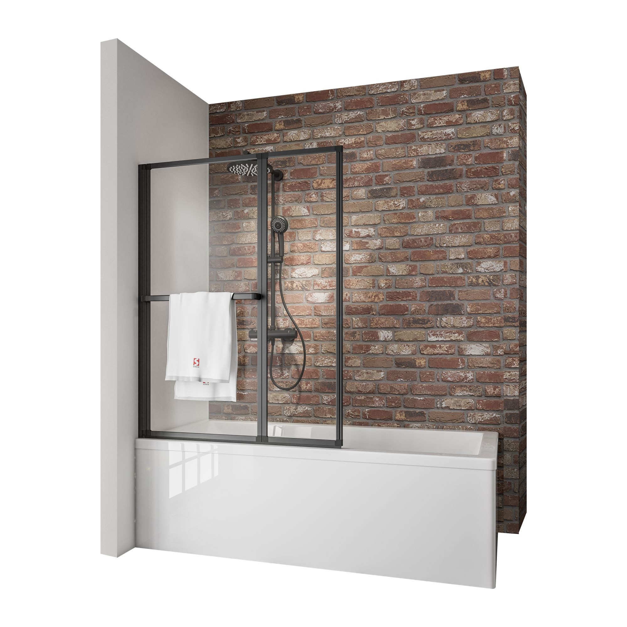 Schulte Badewannenfaltwand Black Style 110 x 140 cm, Sicherheitsglas, (2 tlg), Klar Schwarz