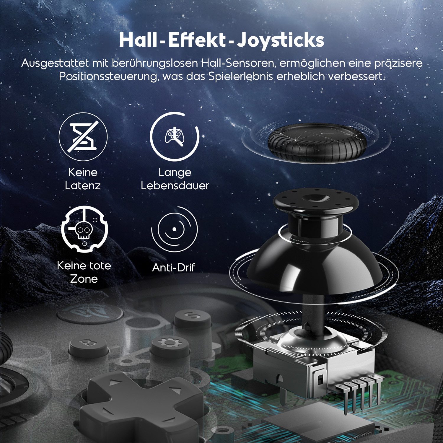 ANYSUN Gaming-Controller Wireless Gamepad mit Hall Triggers und Joysticks PC-Controller (Bluetooth Wireless Controller mit mechanischen Tasten, für Computer, Laptop, PS3, Android TV, Nintendo Switch und Tesla)