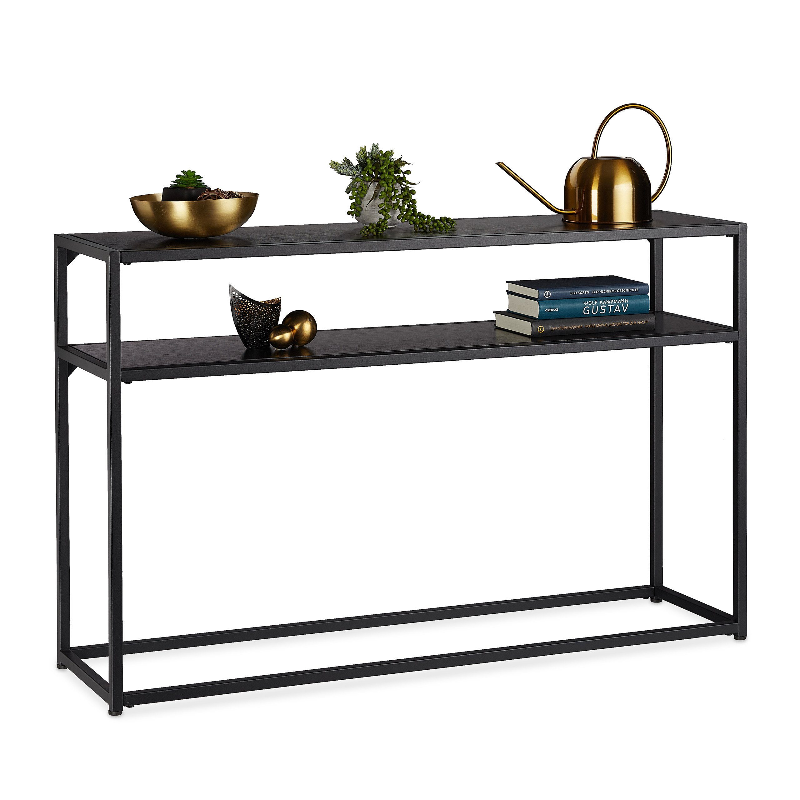 relaxdays Konsolentisch Schwarzer Konsolentisch mit 2 Ablagen günstig online kaufen