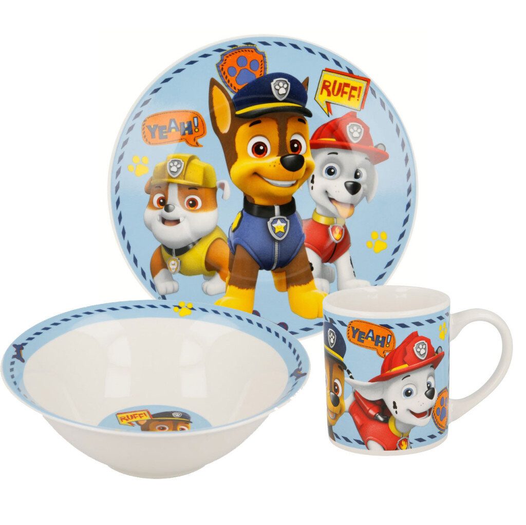 PAW PATROL Kindergeschirr-Set Paw Patrol Boy Icons Porzellan-Geschirrset, Mikrowellengeeignet, spülmaschinenfest