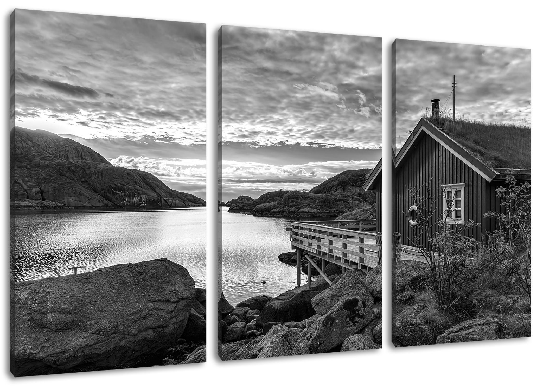 Pixxprint Leinwandbild Sonnenaufgang am Fjord Norwegens, Sonnenaufgang am Fjord Norwegens 3Teiler (120x80cm) (1 St), Leinwandbild fertig bespannt, inkl. Zackenaufhänger