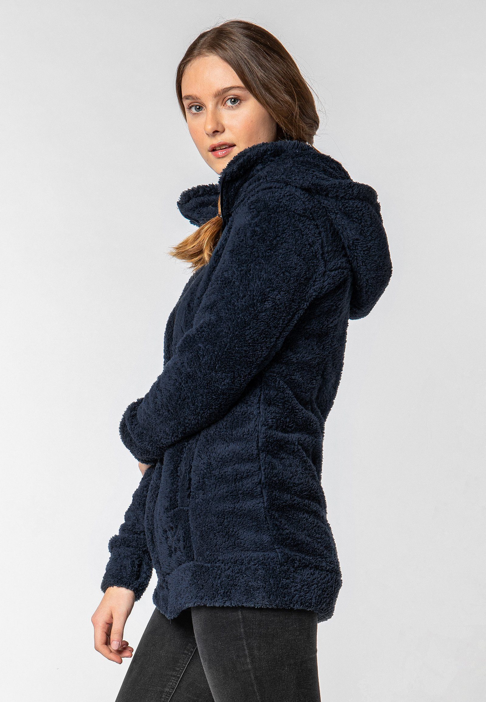 dark-blue Kapuze Fleecemantel Fleecejacke mit Flauschiger SUBLEVEL