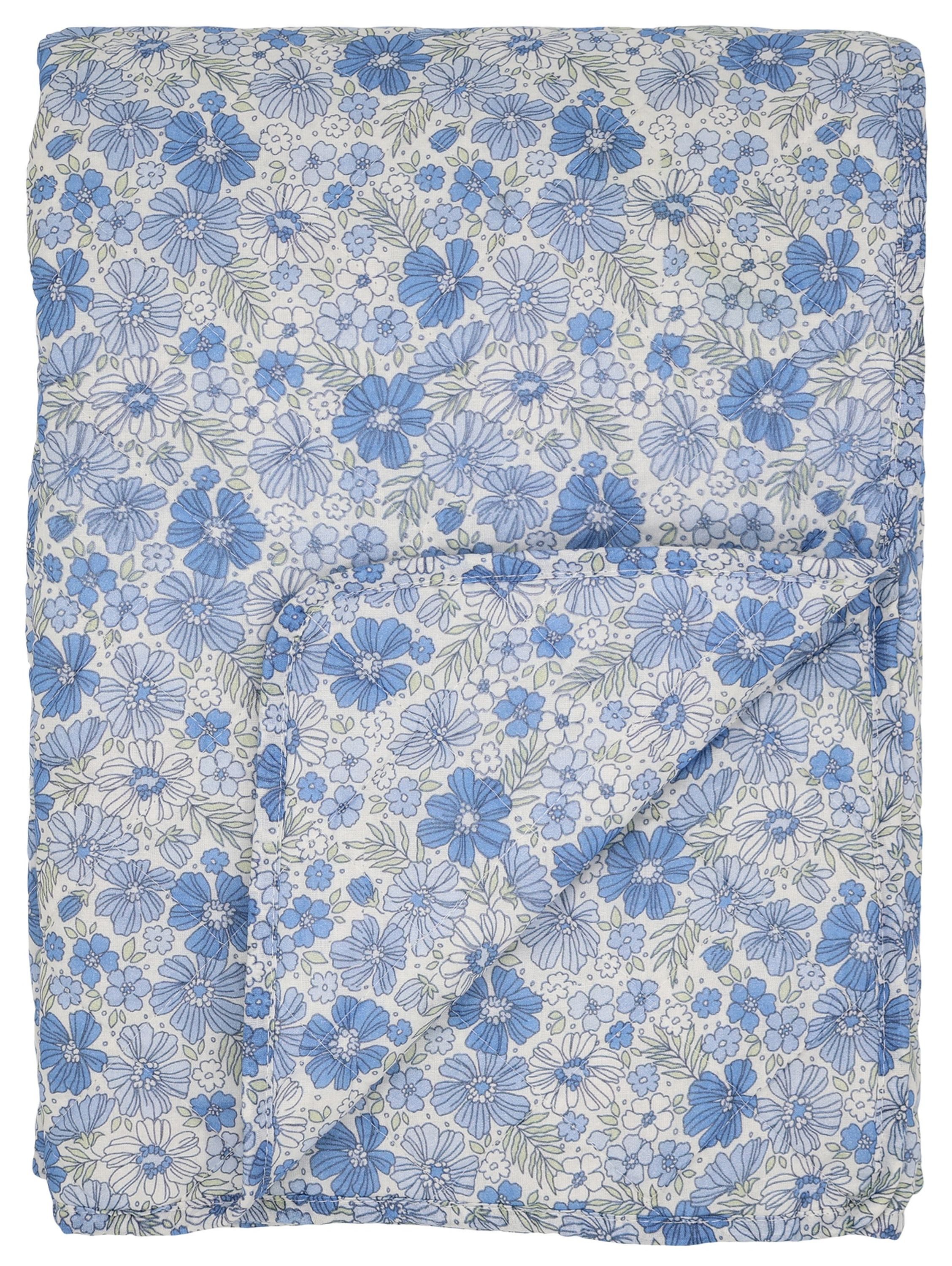 Chic Antique Tagesdecke Chic Antique - Decke Quilt Wohndecke 180x130cm Blumenmuster Blau Weiß
