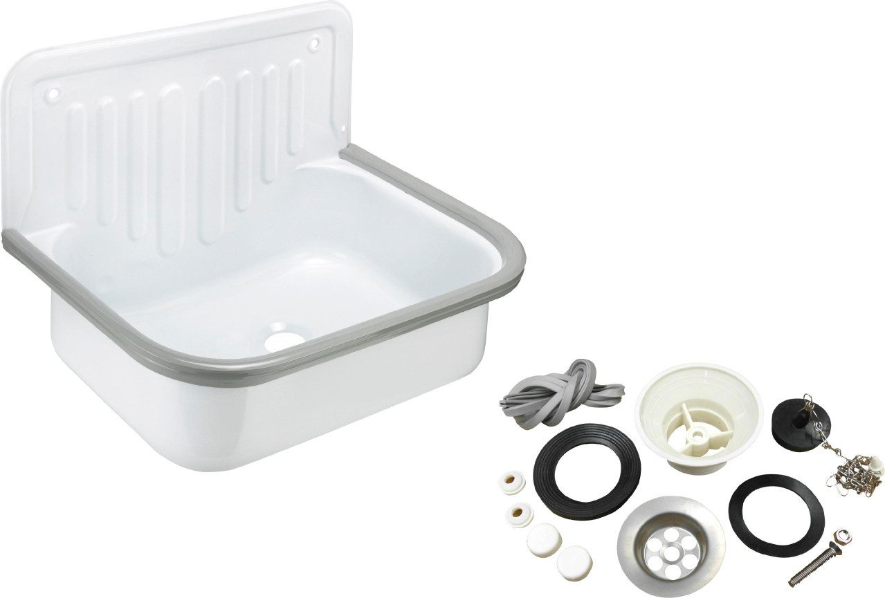 CORNAT Waschbecken Stahl Ausgussbecken mit Zubehör-Set