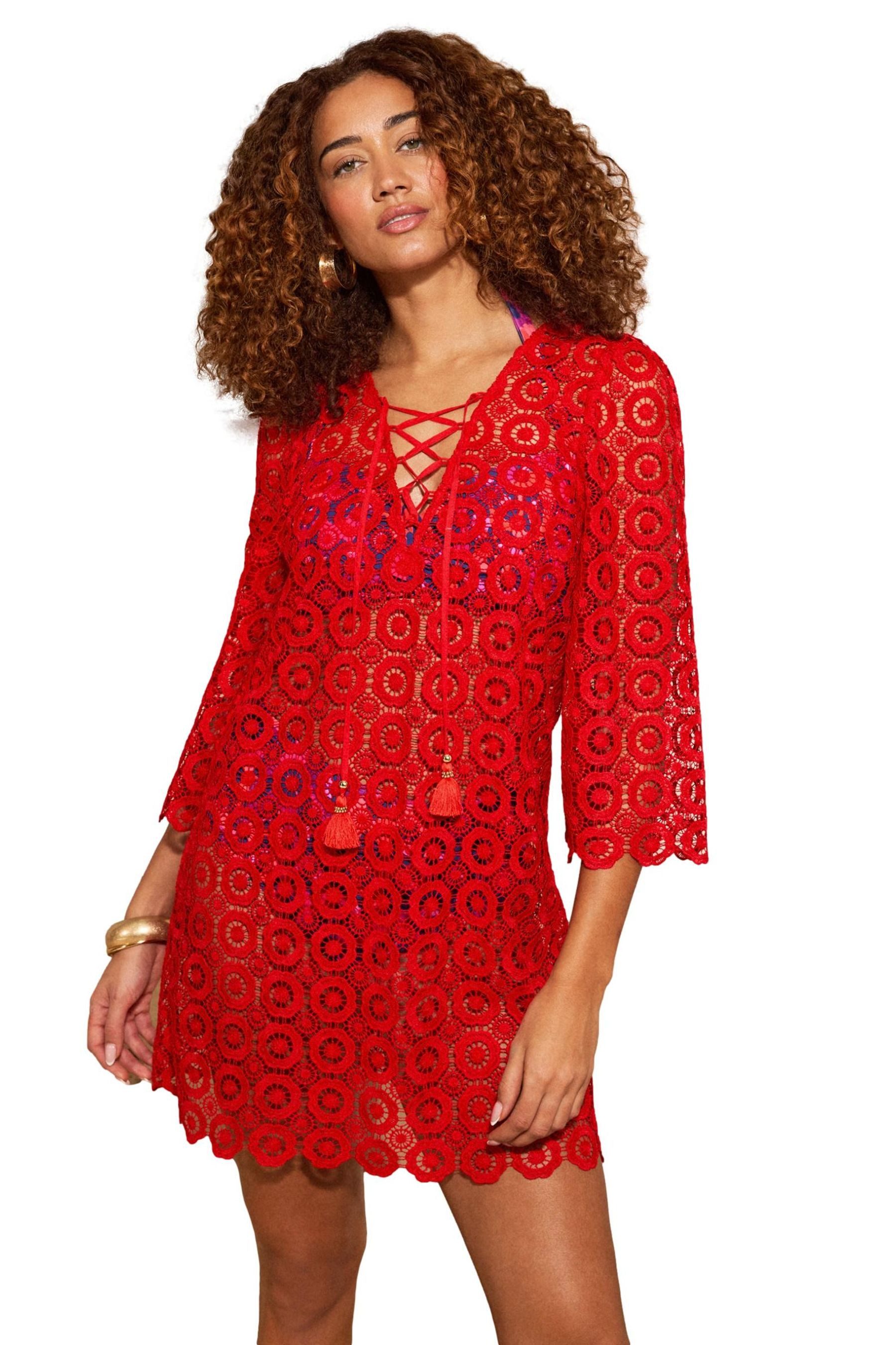 Love & Roses Strandkleid Love & Roses gehäkelter Kaftan mit Bindedetail (1-tlg)