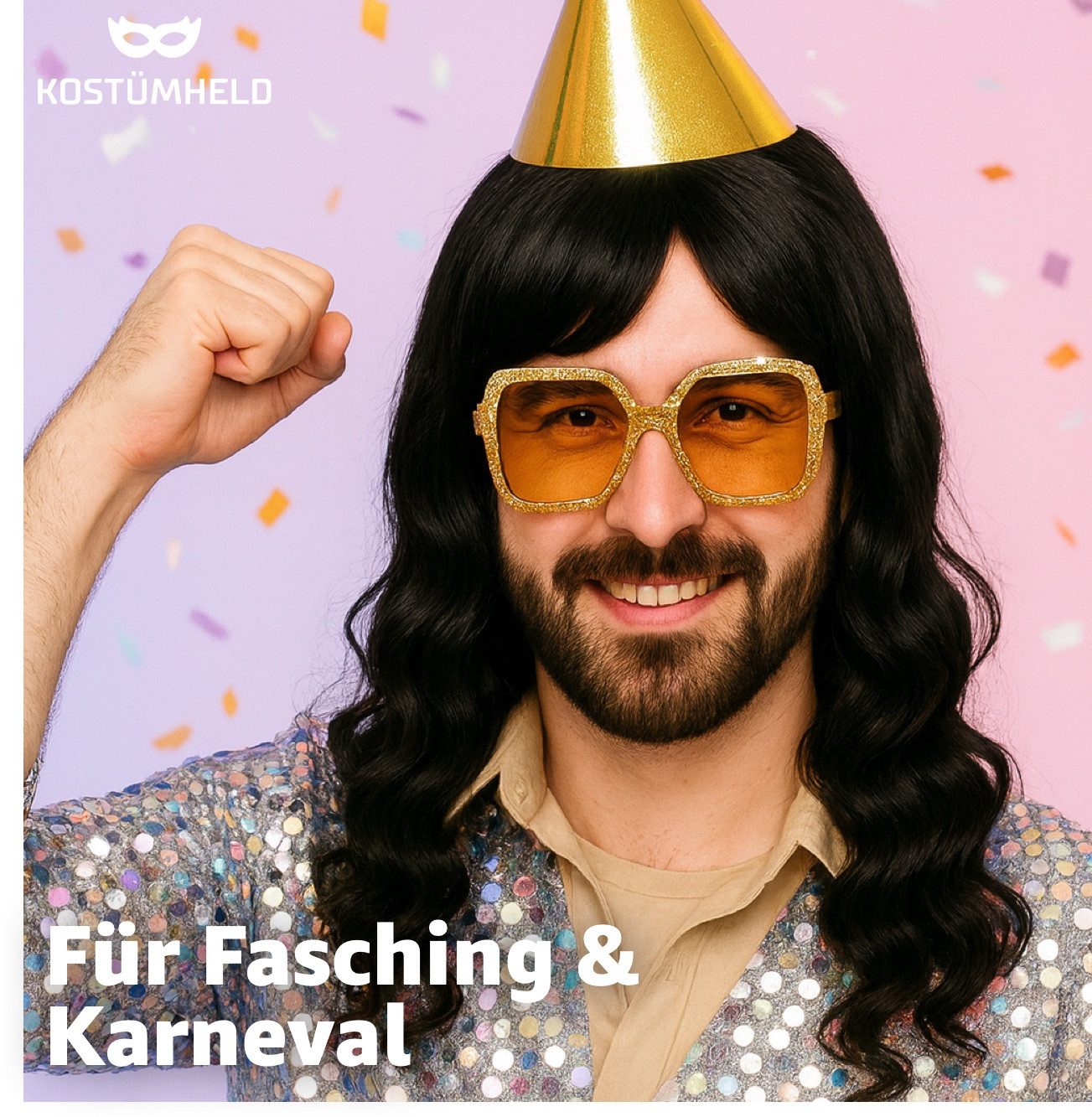 TK Gruppe Kostüm Lockenperücke mit langen Haaren – Voluminöse Langhaarperücke Fasching