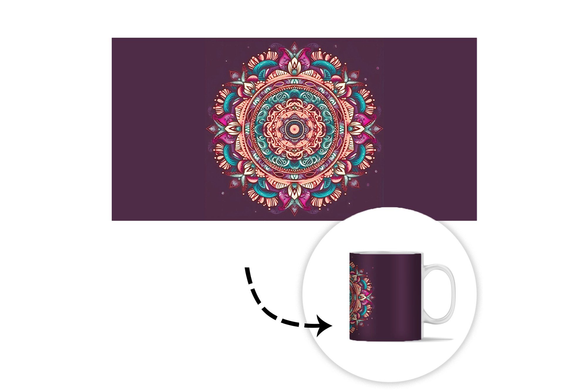 Kaffeetassen, Geschenk Teetasse, Boho MuchoWow Mandala Becher, - Blumen - Hippie - Tasse Teetasse, Orange, - Keramik,